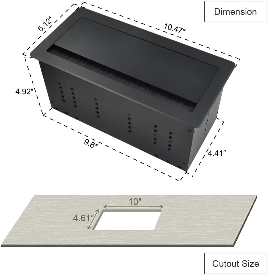 Tabletop Multimedia Connectivity Box with 3 AC Power+2 USB-A Charger+1 HDMI+1 RJ45(CAT6)+1 USB-C Data +1 Audio with 5.58ft Power Cord for Conference Room(Black)