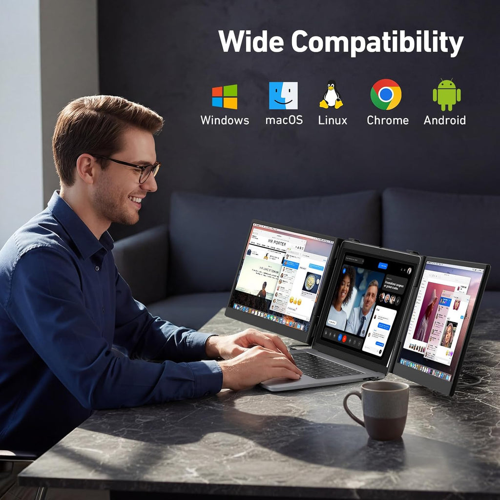 Vixtan 14" Triple Laptop Screen Extender, 3.0 lbs Lightweight FHD IPS Portable Monitor for Laptop, USB-C Plug & Play Multi Screen Attachment for 13-17.3" laptops with Windows/Mac/Chrome