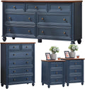 Farmhouse Dressers & Night Stand Set of 4, Wood 54" Wide 7 Drawer Dresser & 43.5" Tall Chest of Drawers, 18"Roman Column Nightstand Set of 2, Bedroom Furniture Dresser Set for Home Living Room Hallway