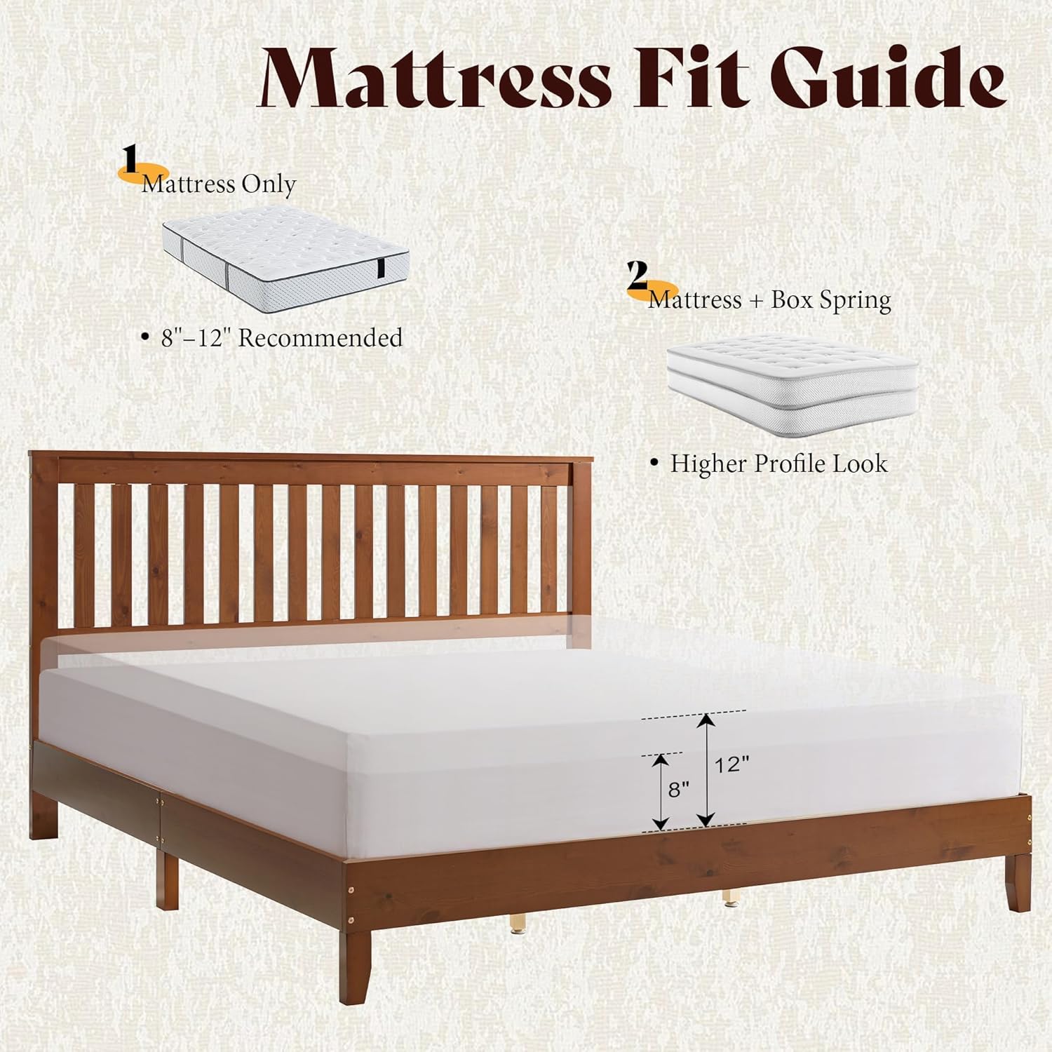 AMERLIFE Queen Bed Frame, Solid Wood Platform Bed with Vertical Slats Headboard, Wooden Bedframe Queen-Size, Sturdy Wooden Slats Support, No Box Spring Needed, Noise Free, Walnut