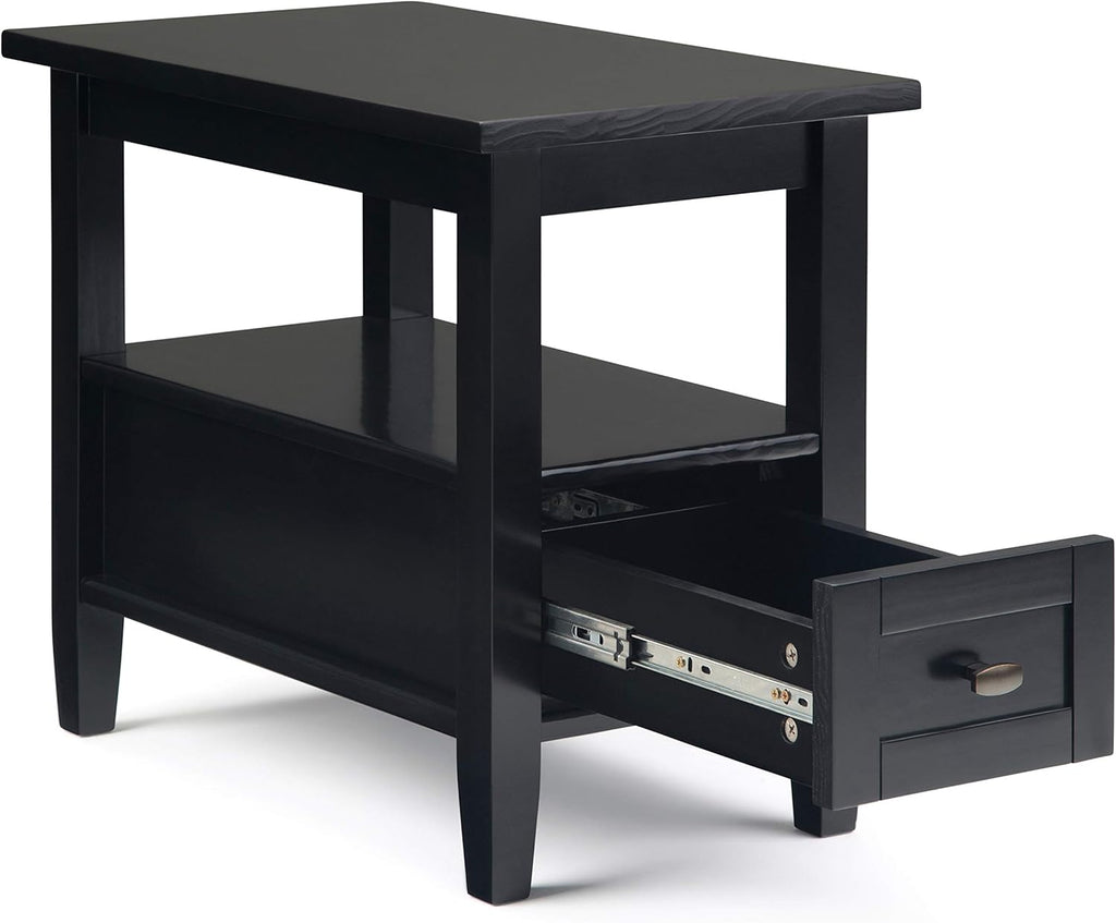 SIMPLIHOME Warm Shaker Solid Wood 14 inch Wide Transitional-Style Narrow Side Tables in Black for the Living Room and Bedroom (Set of 2)