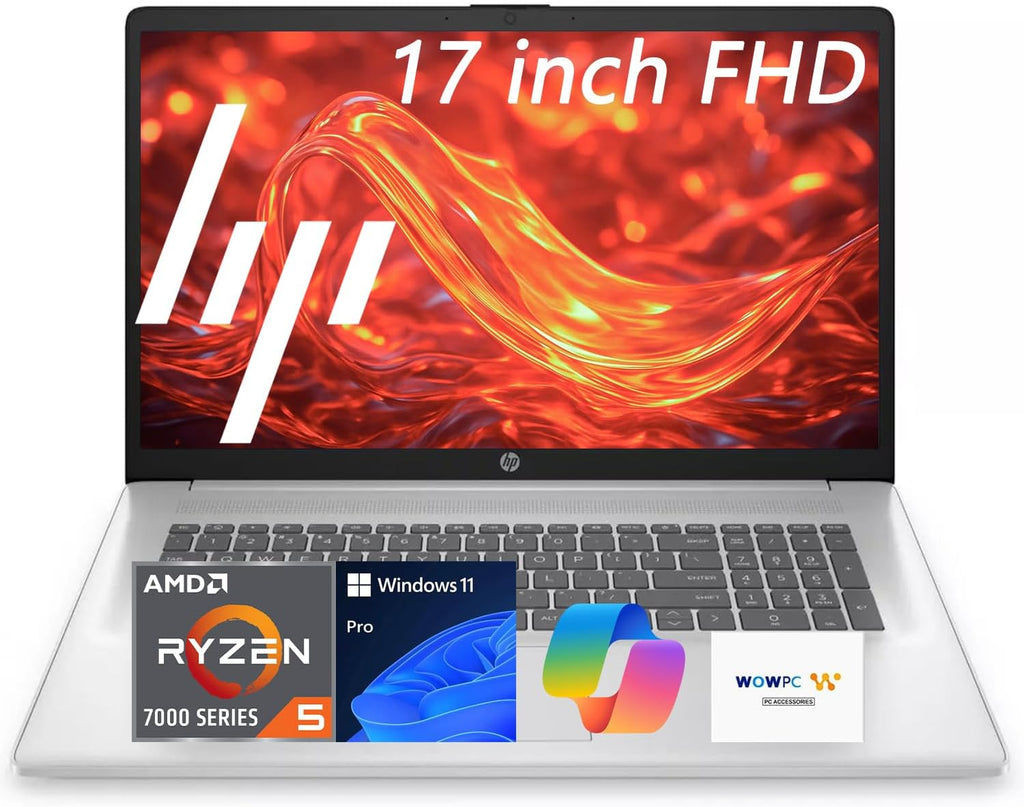 HP 17.3” Business Laptop 2025, Powerful 7000 Series AMD Ryzen 5 7430U (Beats Intel i7-1355U), Copilot Key, FHD Anti-Glare Display, 32GB RAM, 1TB SSD, HDMI, Wi-Fi 6, Windows 11 Pro, WOWPC USB