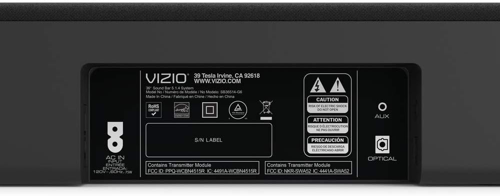 VIZIO SB36514-G6 36" 5.1.4 Premium Home Theater Sound System with Dolby Atmos and Wireless Subwoofer, Black