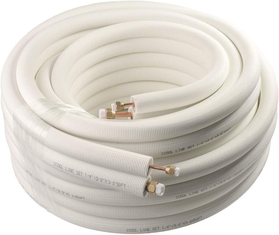 Wostore 50Ft. Mini Split Line Set Includes Two Pipes 1/4" & 3/8" O.D. 3/8" Thickened PE Insulated Coil Copper Line with Nuts for Air Conditioner HVAC Refrigeration and Heating Equipment