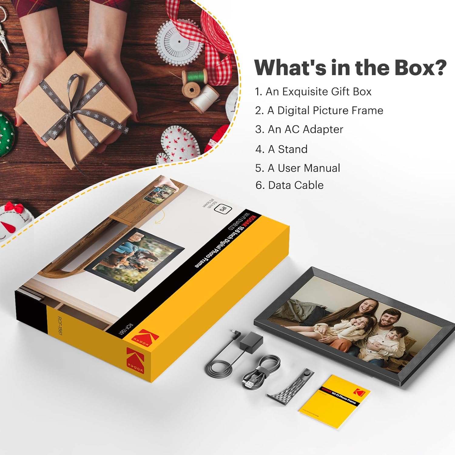 KODAK 15.6 Inch WiFi Digital Picture Frame, FHD 1080P IPS Touch Screen Photo Frame with 32GB Storage, App/Email/Google Photos Sharing, Video & Music Playback, Smart Calendar Weather, Gift for Mom