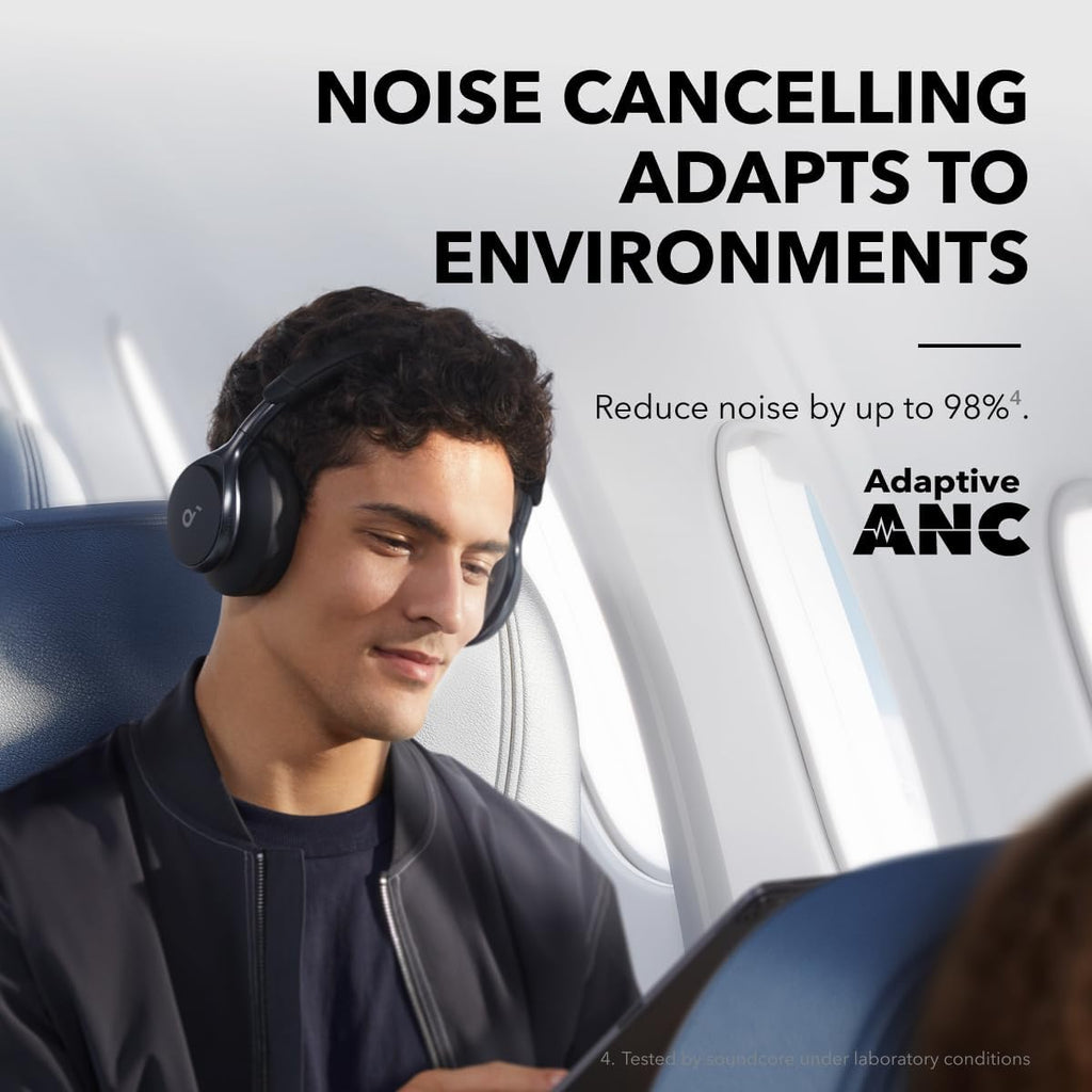 Soundcore by Anker, Space One, Active Noise Cancelling Headphones, 2X Stronger Voice Reduction, 40H ANC Playtime, LDAC Hi-Res Wireless Audio, Comfortable Fit, Clear Calls, Bluetooth 5.3 (Abyss Black)