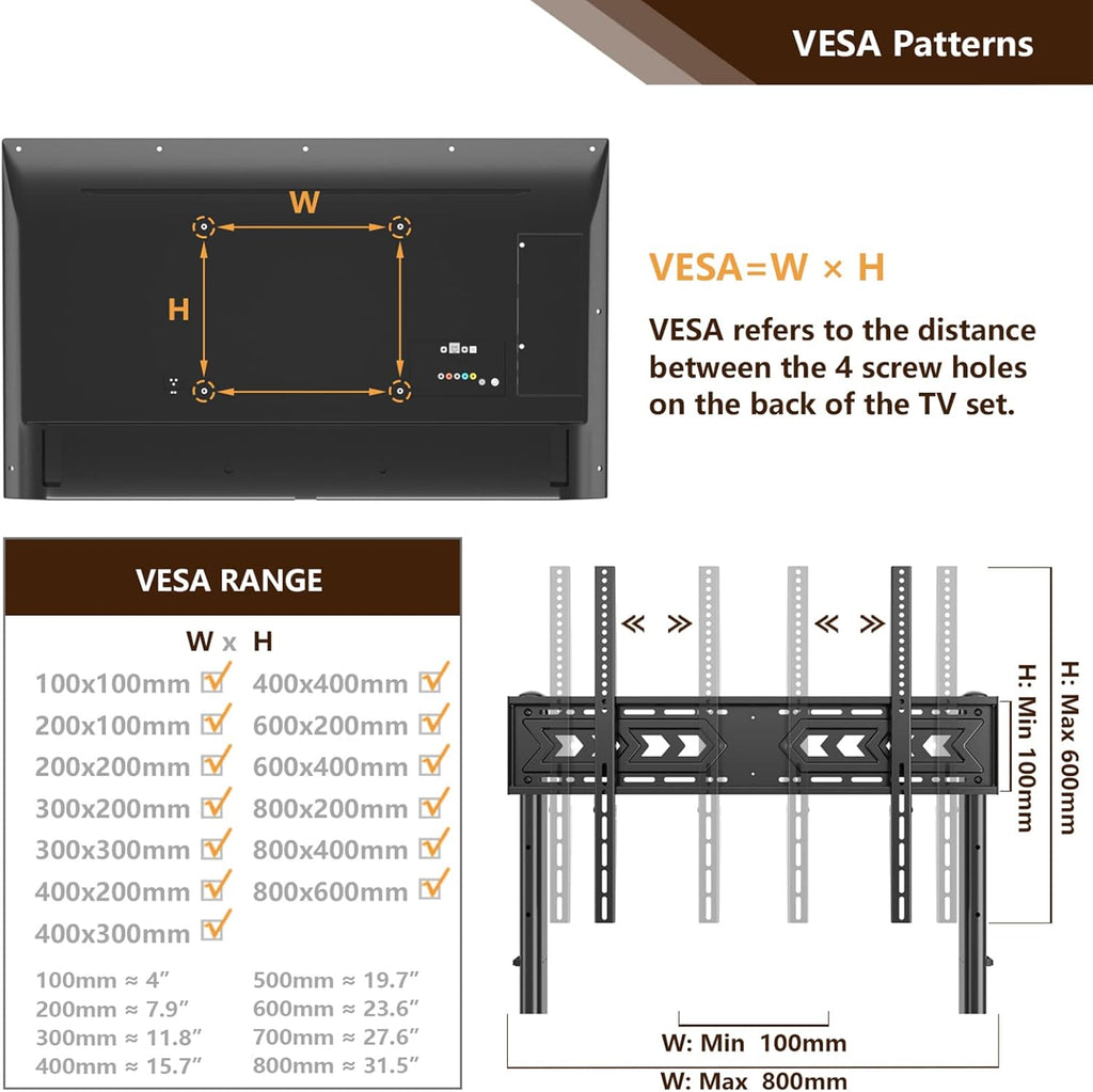 Mobile TV Cart Rolling TV Stand with Wheels for 55-120 Inch LCD LED Flat Curved Screens up to 250 lbs, Max VESA800x600 mm Heavy Duty Portable Floor TV Stand Large Base Trolley Height Adjustable