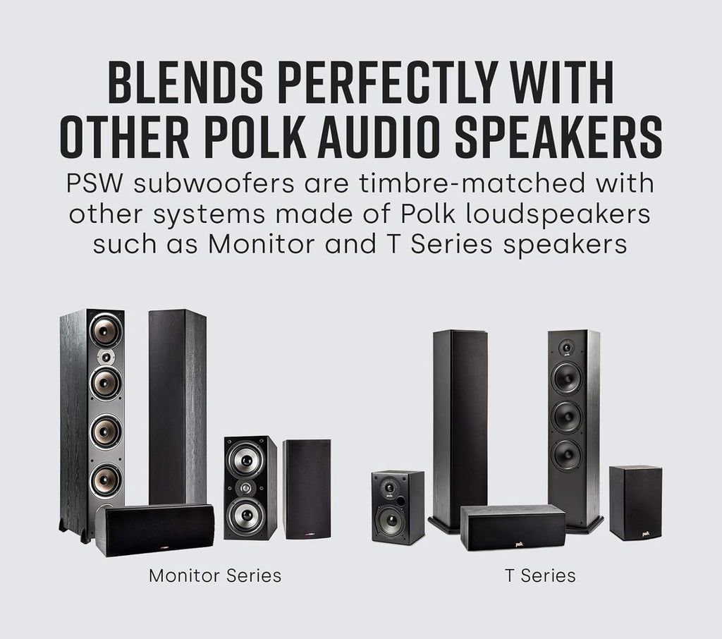 Polk Audio PSW10 10" Powered Subwoofer Home Audio – Power Port Tech, Up to 100 Watts, Big Bass in Compact Design, Easy Setup with Home Theater, Timbre-Matched with Monitor & T-Series Polk Speakers