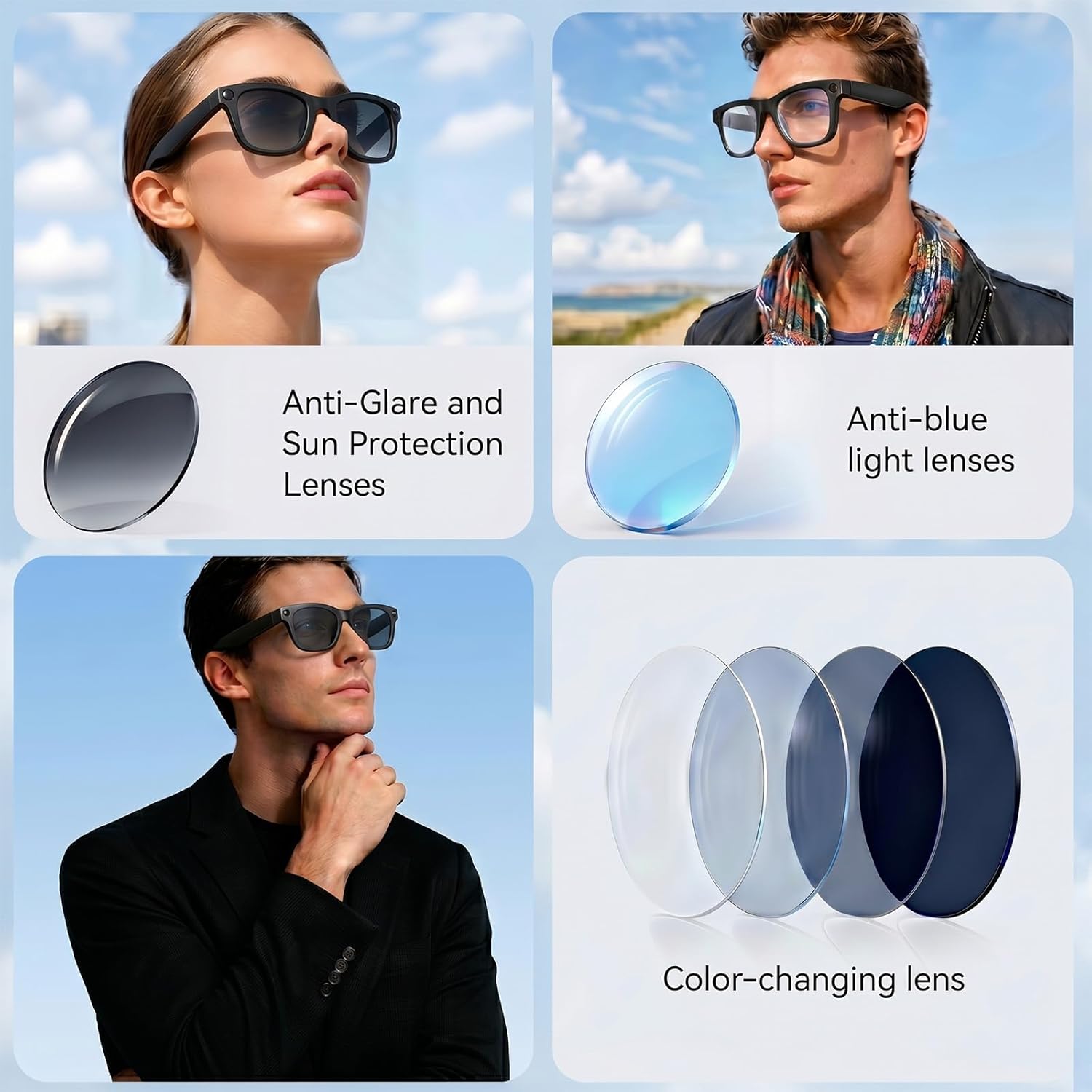 2026 AI Smart Glasses with Camera and Bluetooth,8MP 4K Camera Glasses,Supports AI Voice Control/Photo/Video/Audio Recording,Glasses with 133 Translation,Sunglasses Lenses+Photochromic for Men & Women