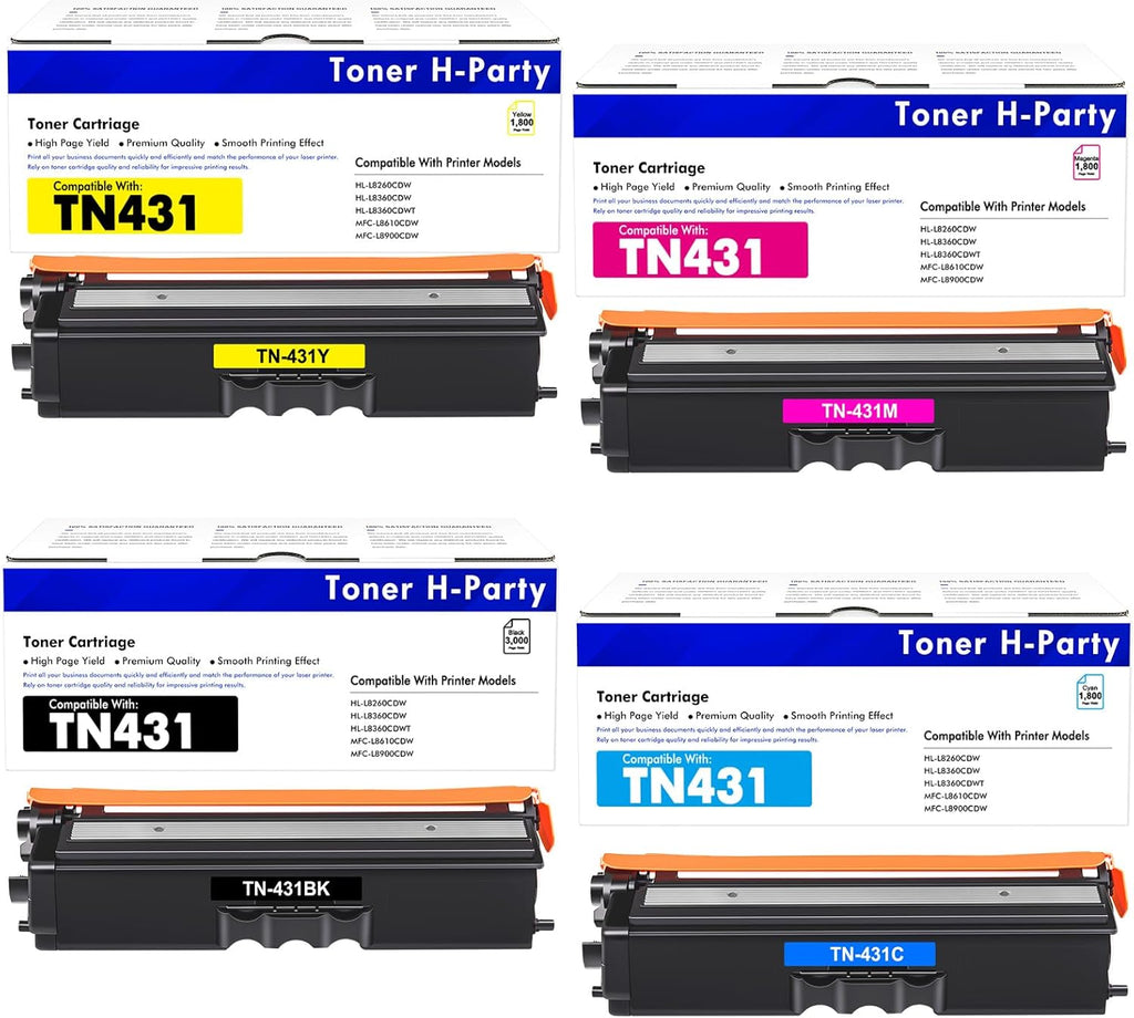 TN-431 TN431 4-Color Toner Cartridge Set 4 Pack Compatible for Brother TN431 TN 431 TN-431 MFC-L8900CDW Toner Cartridges for Brother MFC-L8900CDW HL-L8360CDW HL-L8260CDW HL-L8360CDWT Printer Ink