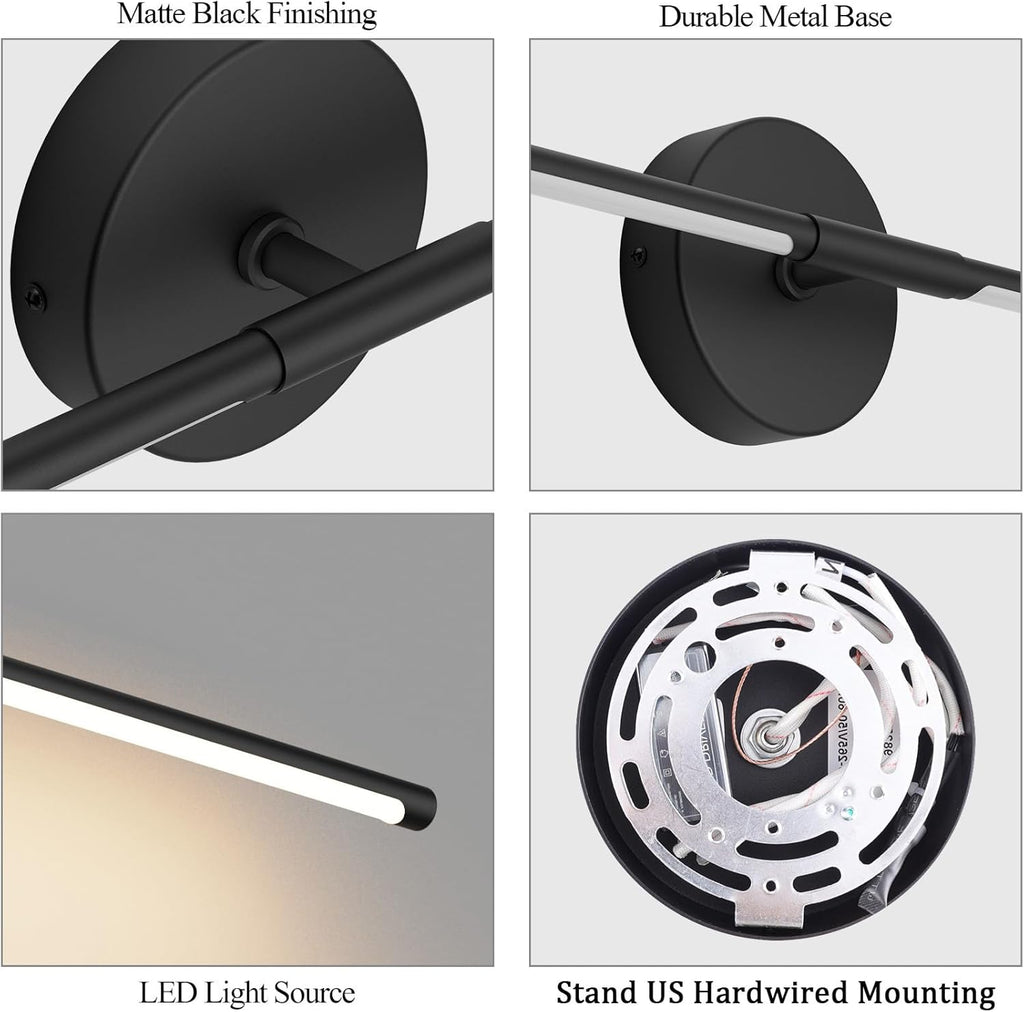 28In Black Wall Sconce Set of Two Hardwired 3000K LED Modern Wall Light Fixture 360° Rotatable for Living Room Hallway Bedroom(2 Pack)
