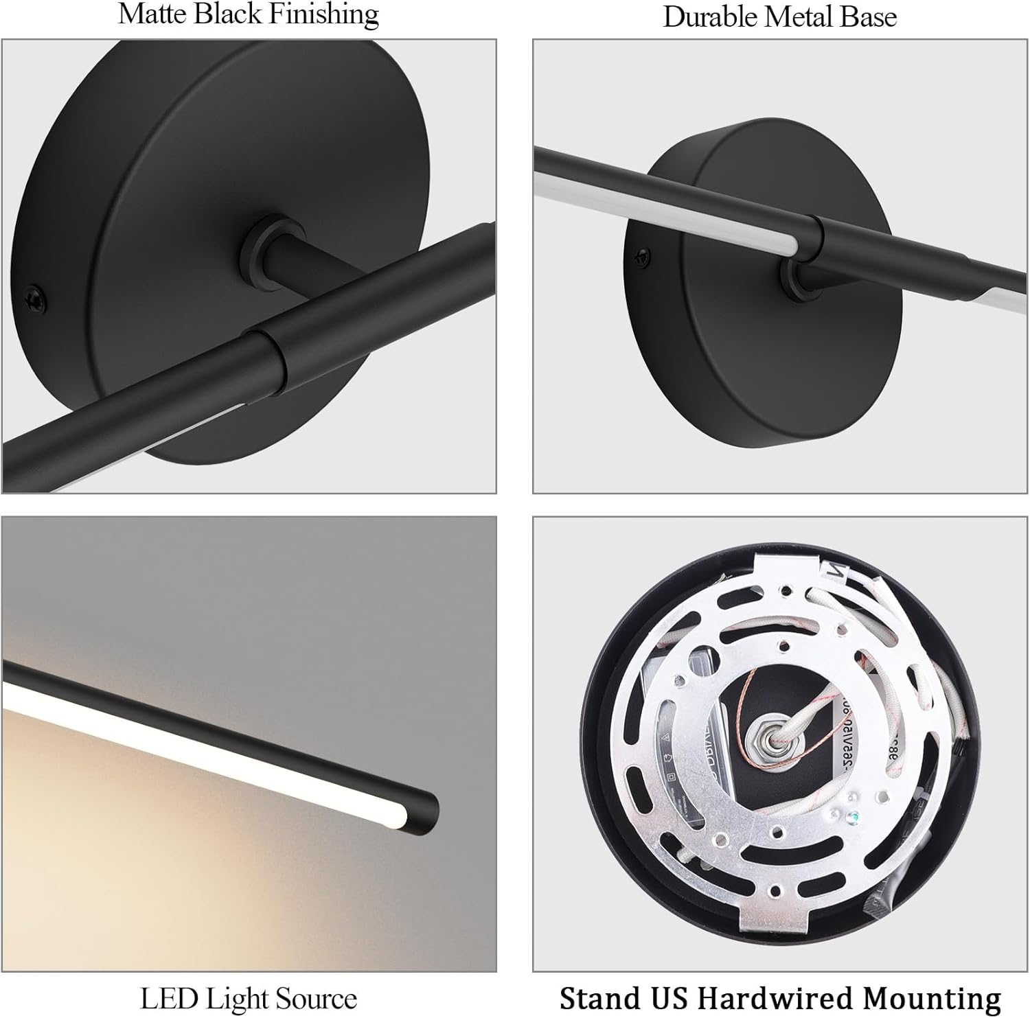 28In Black Wall Sconce Set of Two Hardwired 3000K LED Modern Wall Light Fixture 360° Rotatable for Living Room Hallway Bedroom(2 Pack)