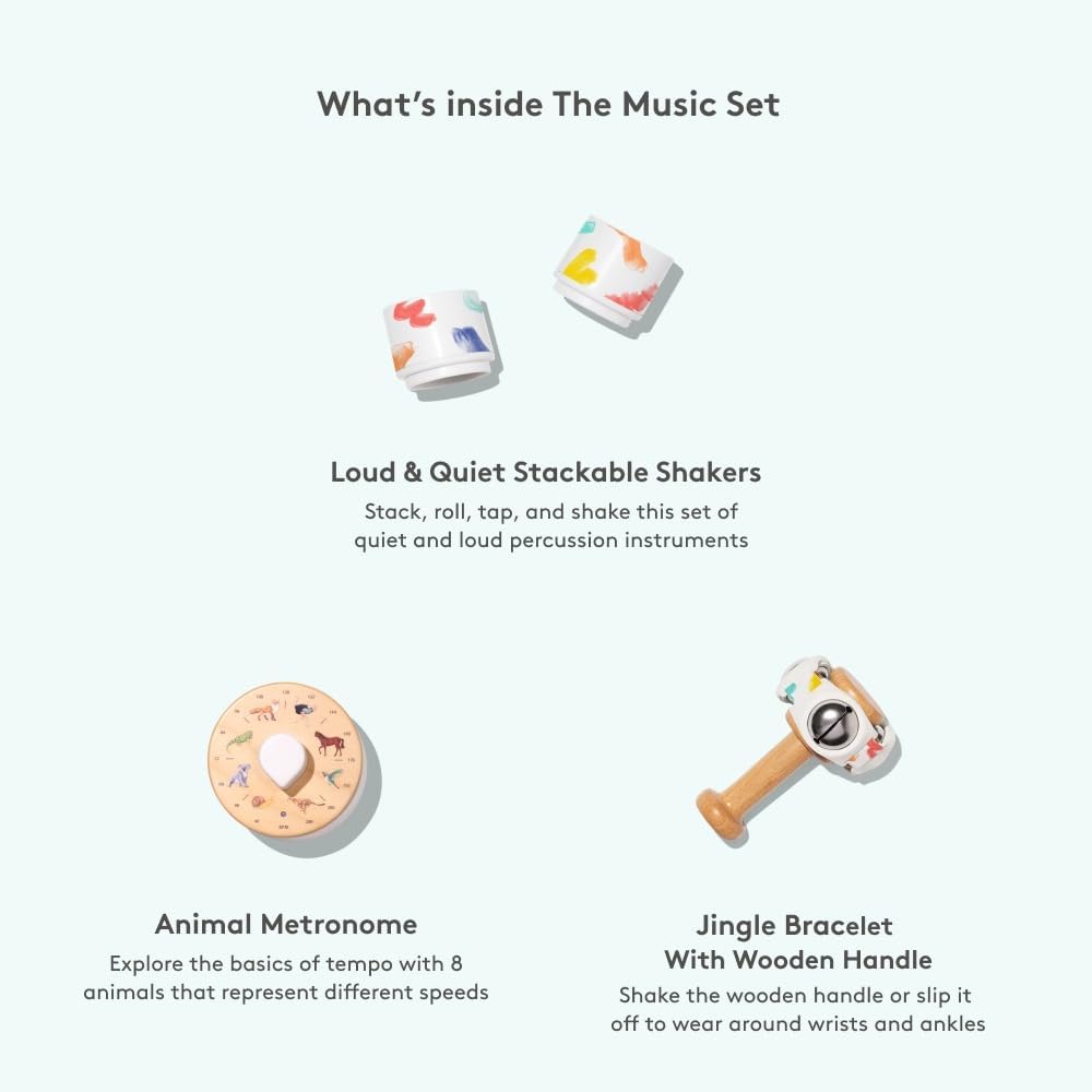 LOVEVERY | The Music Set | 6 Montessori Musical Instruments & Rhythm Book | Educational Toys for Toddlers & Preschoolers | Simple Songs and Play Guide | Ages 18 Months to 4+ Years