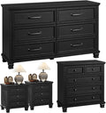 SAVOR LIFE Farmhouse Black Bedroom Sets of 4, Includes 6 Drawer Large Dresser, Vintage Night Stand with 3 Drawers, Small 5 Chest of Drawers, Wood Rustic Dresser & Nightstand Set for Bedroom, Home