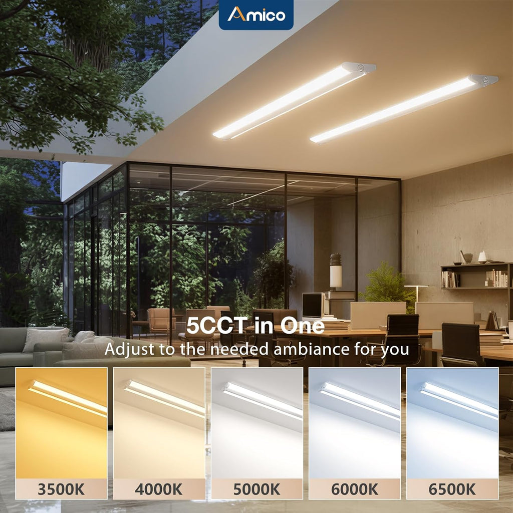 Amico 10 Pack 4FT LED Wraparound Light with 5CCT Selectable, 3500K/4000K/5000K/6000K/6500K, 30/40/50W, 6500LM Super Bright Flush Mount 4 Foot Office Ceiling Light for Kitchen Garage