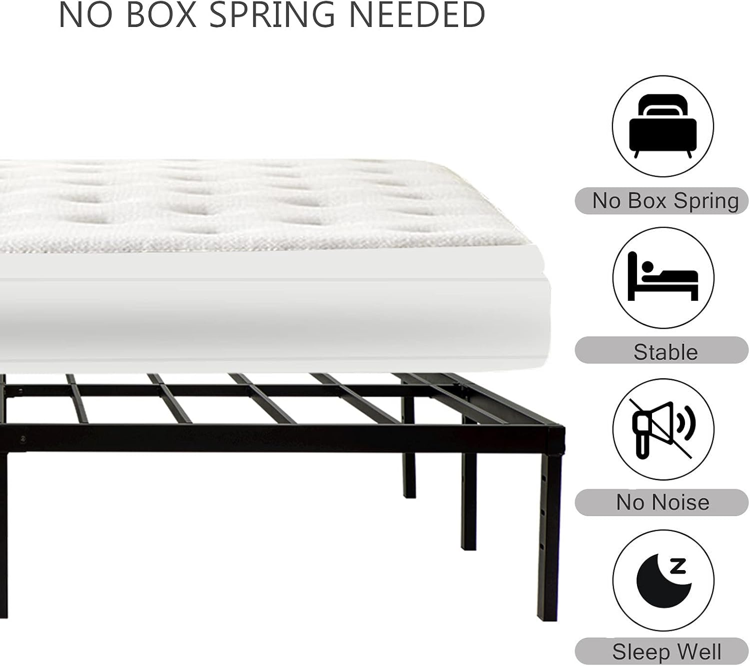 Wulanos Queen Size Bed Frame, 3500lbs Heavy Duty Metal Platform with Steel Slats Support, Sturdy and Noise-Free, 14 Inches High Bedframes with Ample Storage, No Box Spring Needed