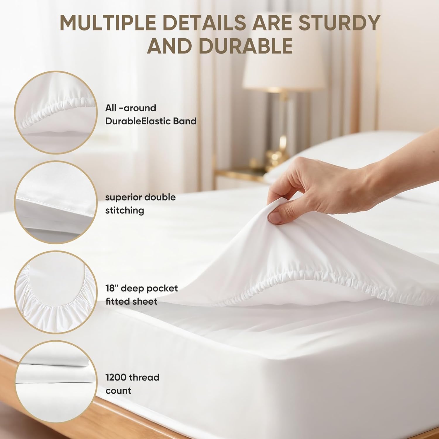 TWK 1200 Thread Count Egyptian Cotton 100% Bed Sheet Set, Solid Thickness, Long-Lasting Durable Construction, Resists Pilling, 18" Deep Pocket Capacity
