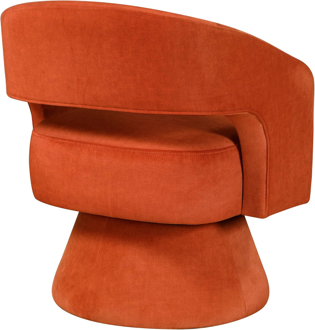Lexicon 360 Degree Swivel Accent Chair, Modern Comfy Velvet Round Barrel Chair, Open Back, Plush Foam Cushions, Metal Swivel Base for Living Room/Bedroom/Office/Small Spaces, Orange