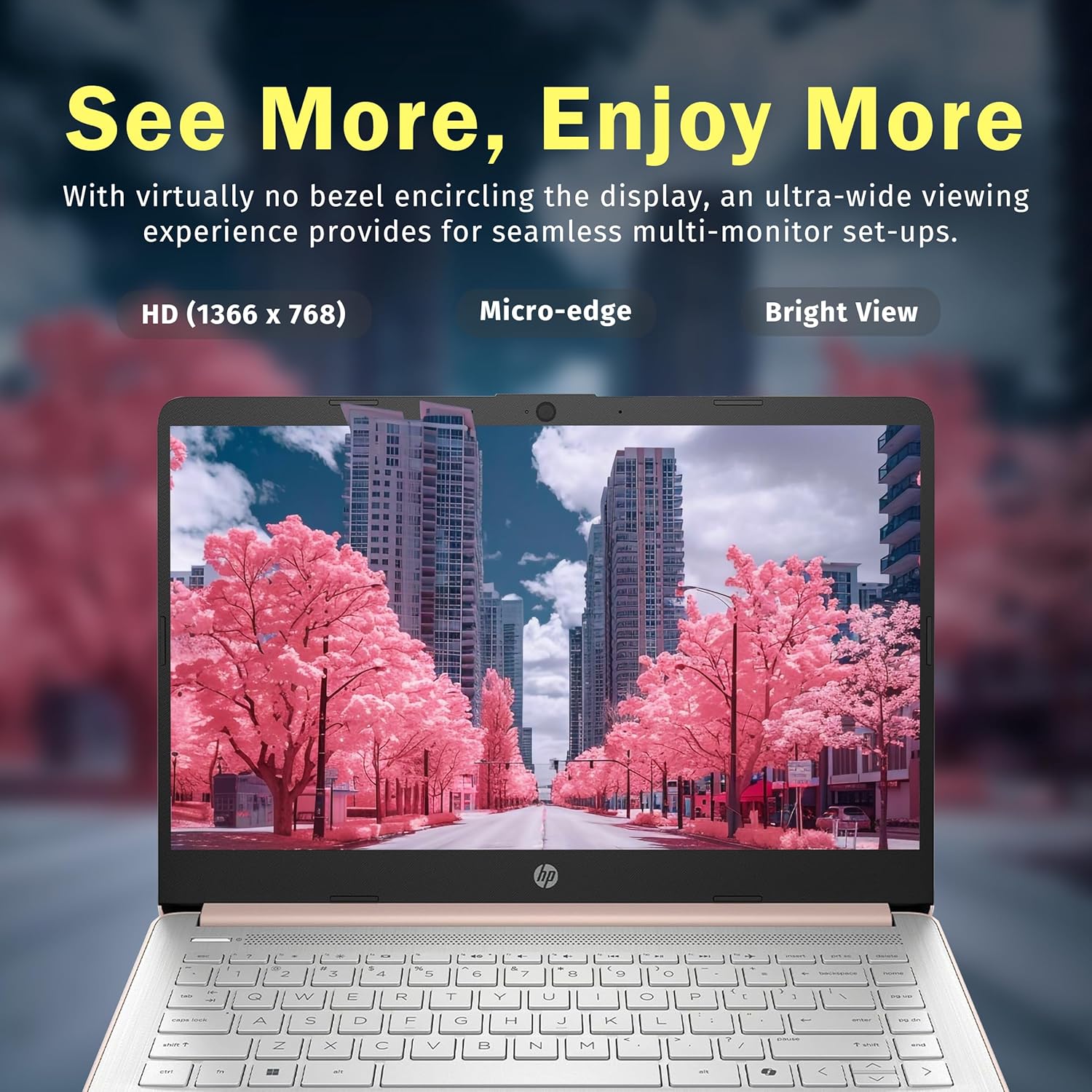 HP Stream 14" HD BrightView Laptop, Intel Celeron N150, 16GB RAM, 288GB Storage (128GB UFS + 160GB Docking Station Set), Intel UHD Graphics, 720p Webcam, Wi-Fi, 1 Year Office 365, Win 11 S, Gold