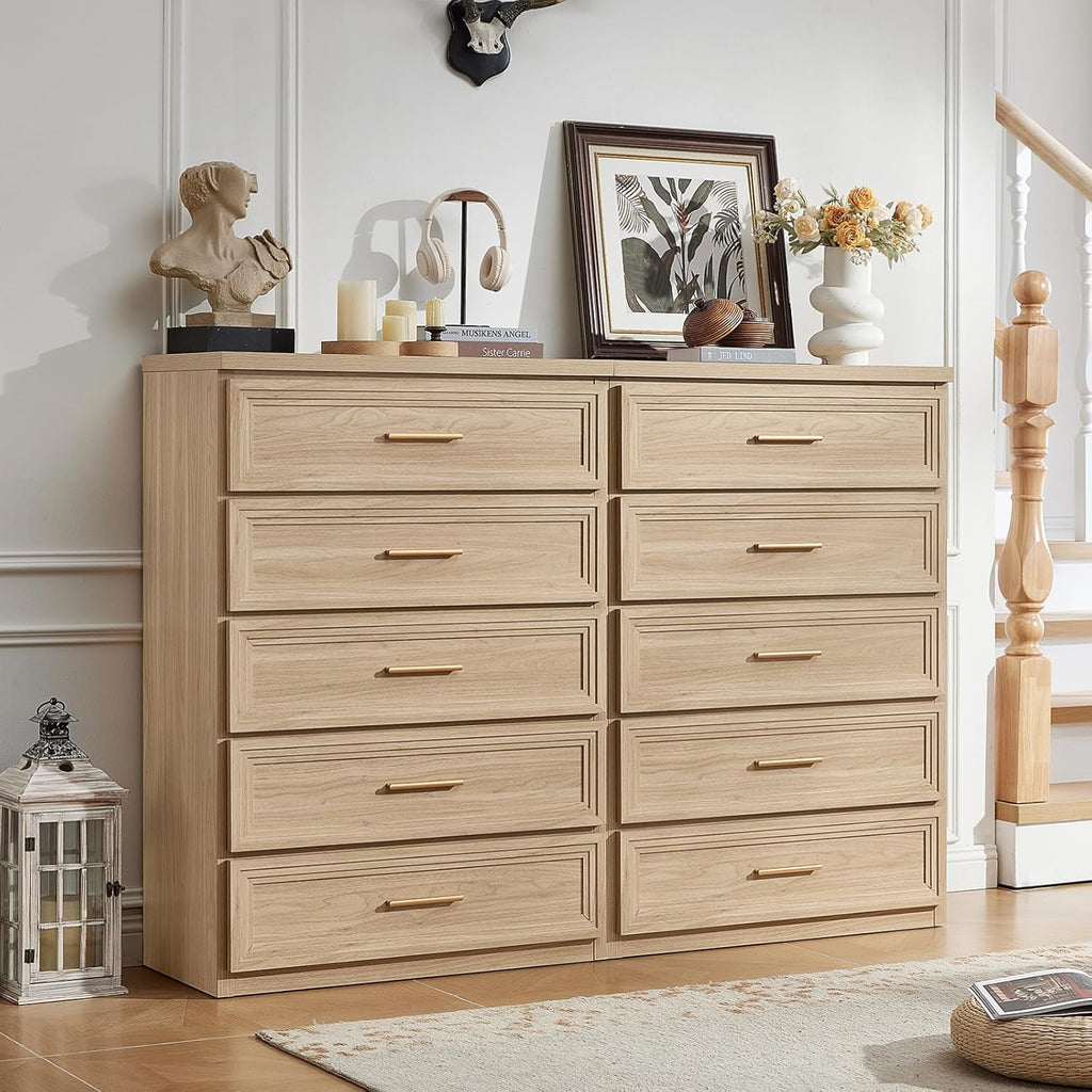 RWYHG Dresser Set for Bedroom with 5 Drawers 45" Tall Wood Closet Organizer with Metal Handle Furniture for Living Room Hallway Natural