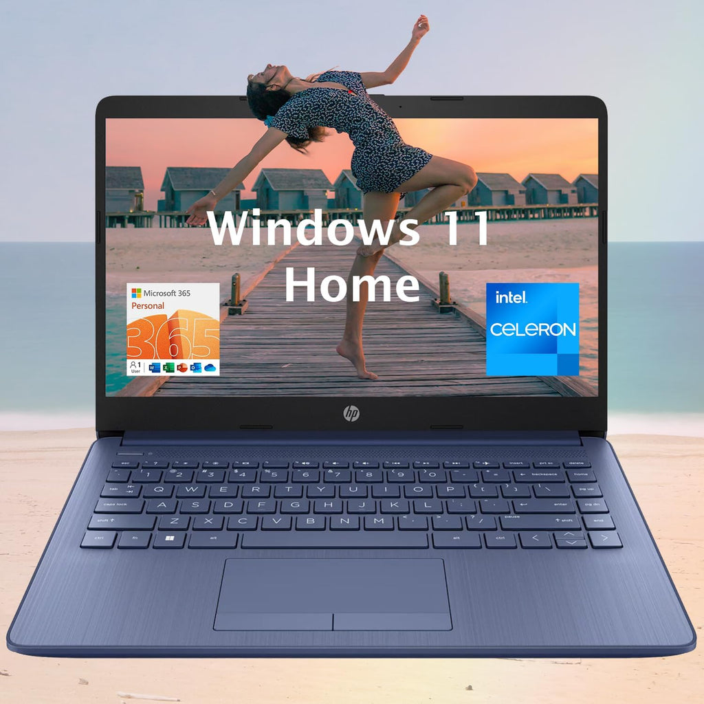 HP Portable Laptop (Include 1 Year Microsoft 365), 14'' HD Display, 16GB RAM, 64GB eMMC, Intel Quad-Core N4120, Student and Business, Webcam, HDMI, Wi-Fi, RJ-45, Windows 11 Home, Grayish Blue