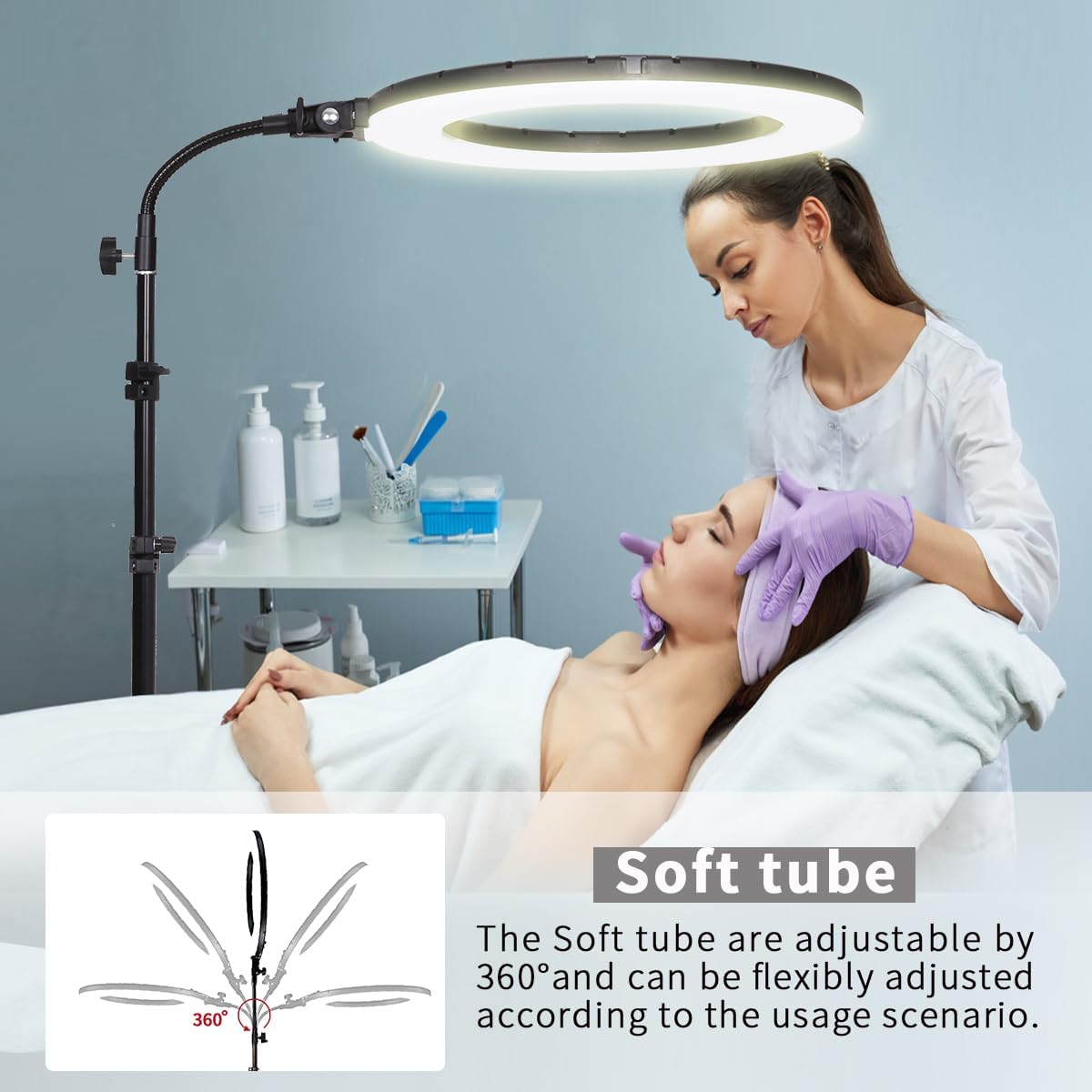 18" 60W LED Ring Light with Light Stand,Soft Tube,Phone Holder, Beauty Lighting Eyebrow Eyelash Extension Tattoo Lamp Makeup Selfie Live Streaming Dimmable Photography Studio Video Light
