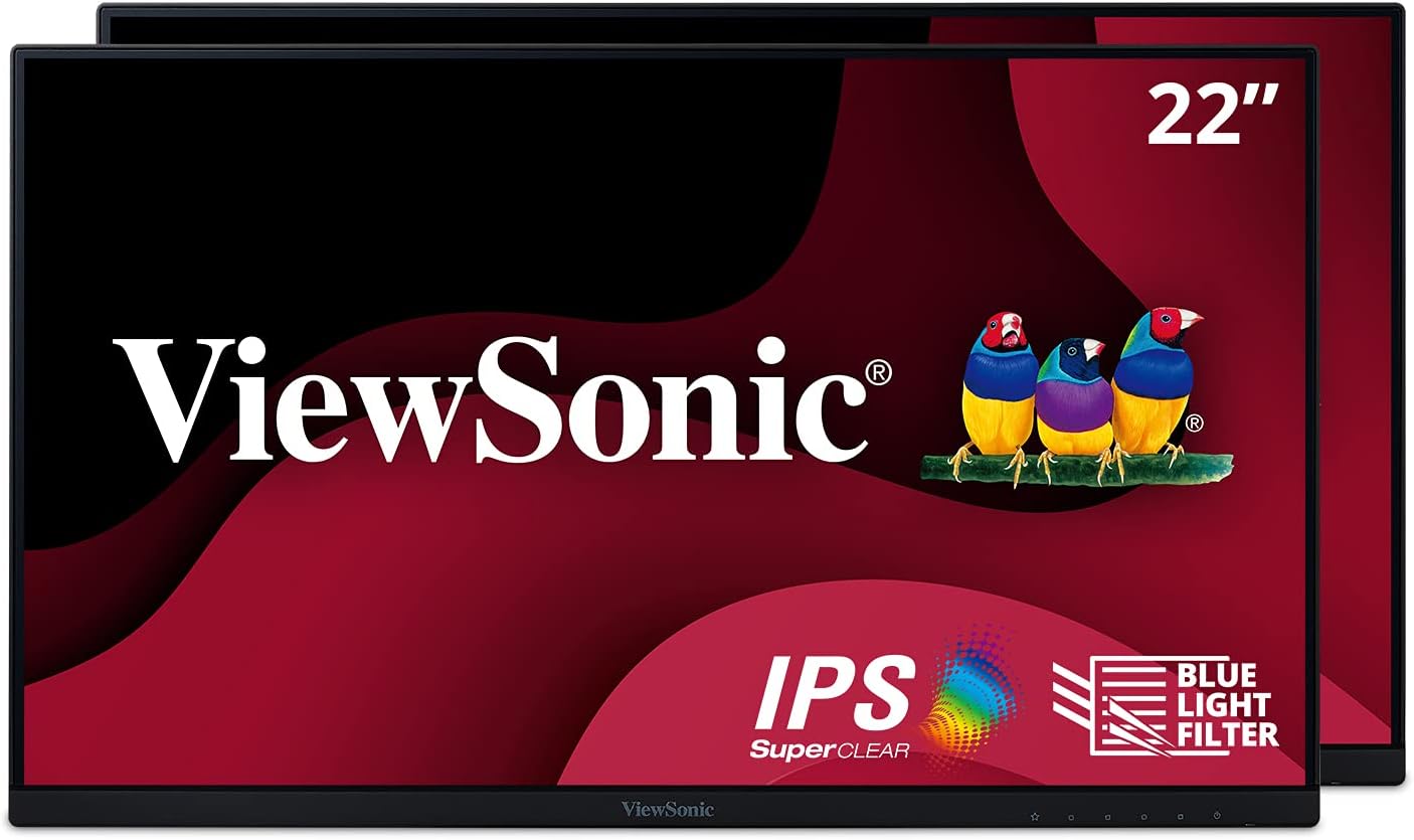 ViewSonic VA2456A-MHD_H2 24 Inch 1080p Dual Pack Head-Only Monitors, IPS Display with 120Hz for Dual-Screen Home and Office Setups, HDMI, DisplayPort, and VGA Inputs