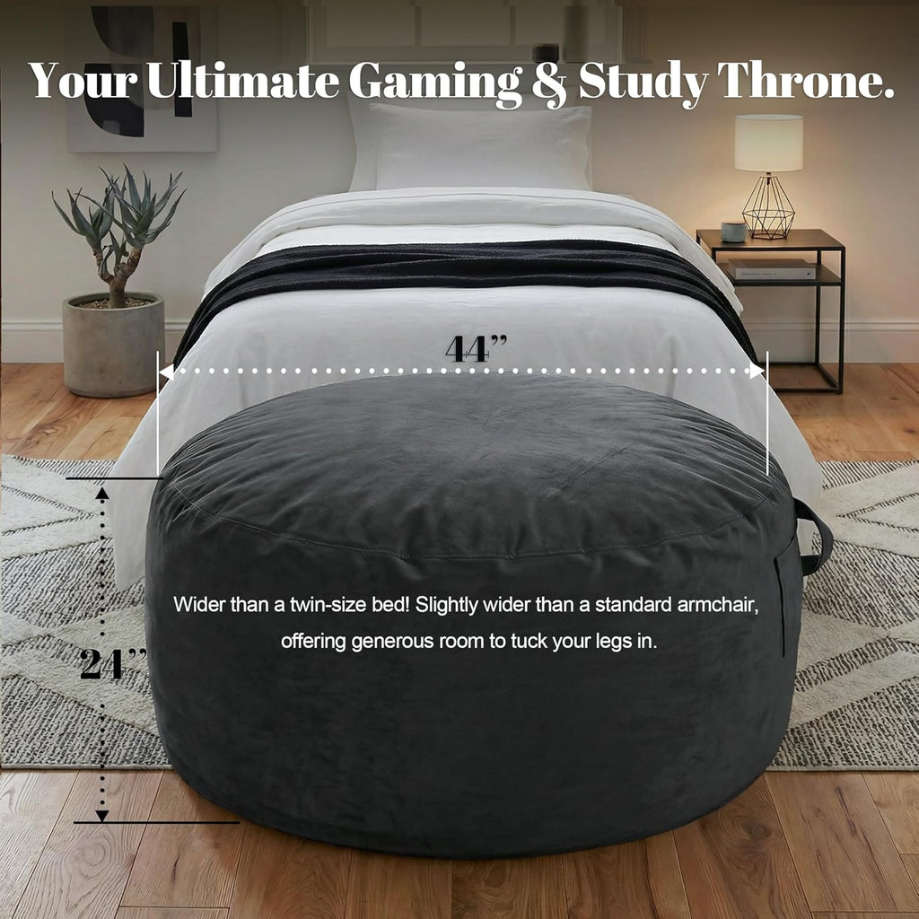 Codi Bean Bag Chair with Filler Included, 4 FT - Comfy Large Beanbag Chairs for Adults - Machine Washable and Soft Mink Bonded Cover - Charcoal Grey, 4ft