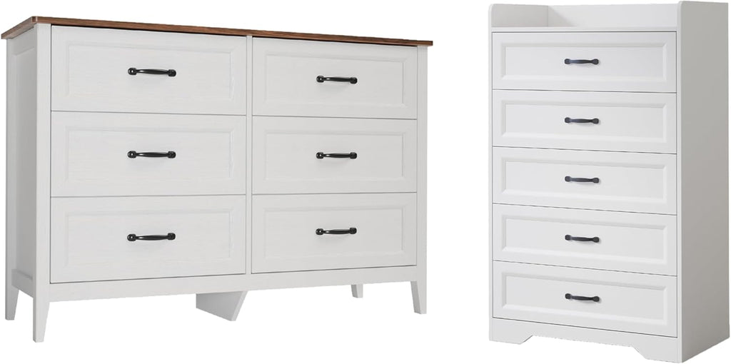 Gizoon 2-Piece Bedroom Furniture Set – Includes a 5 Drawer Dresser, a 6 Chest of Drawers,Modern Farmhouse Dresser Set, Ideal for Bedroom, Living Room