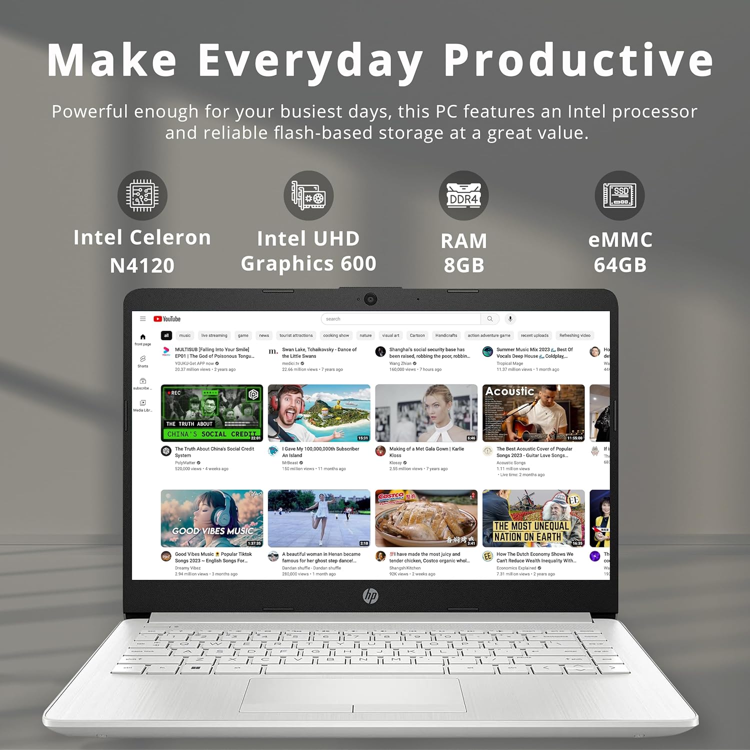HP Stream 14" HD BrightView Laptop, Intel Celeron N4120 Processor, 8GB RAM, 64GB SSD, Intel UHD Graphics, 720p Webcam, WiFi, HDMI, Win 11 S, Silver (Renewed)
