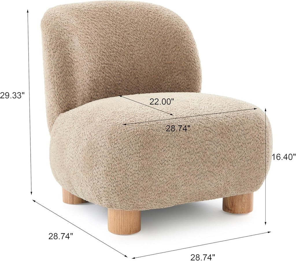 Christopher Knight Home Modern Low Profile Accent Chair for Living Room, Boucle Upholstered Armless Chair with Rubberwood Legs, Comfy Lounge Armchair, Plush Cloud-Like Seating for Bedroom, Light Brown