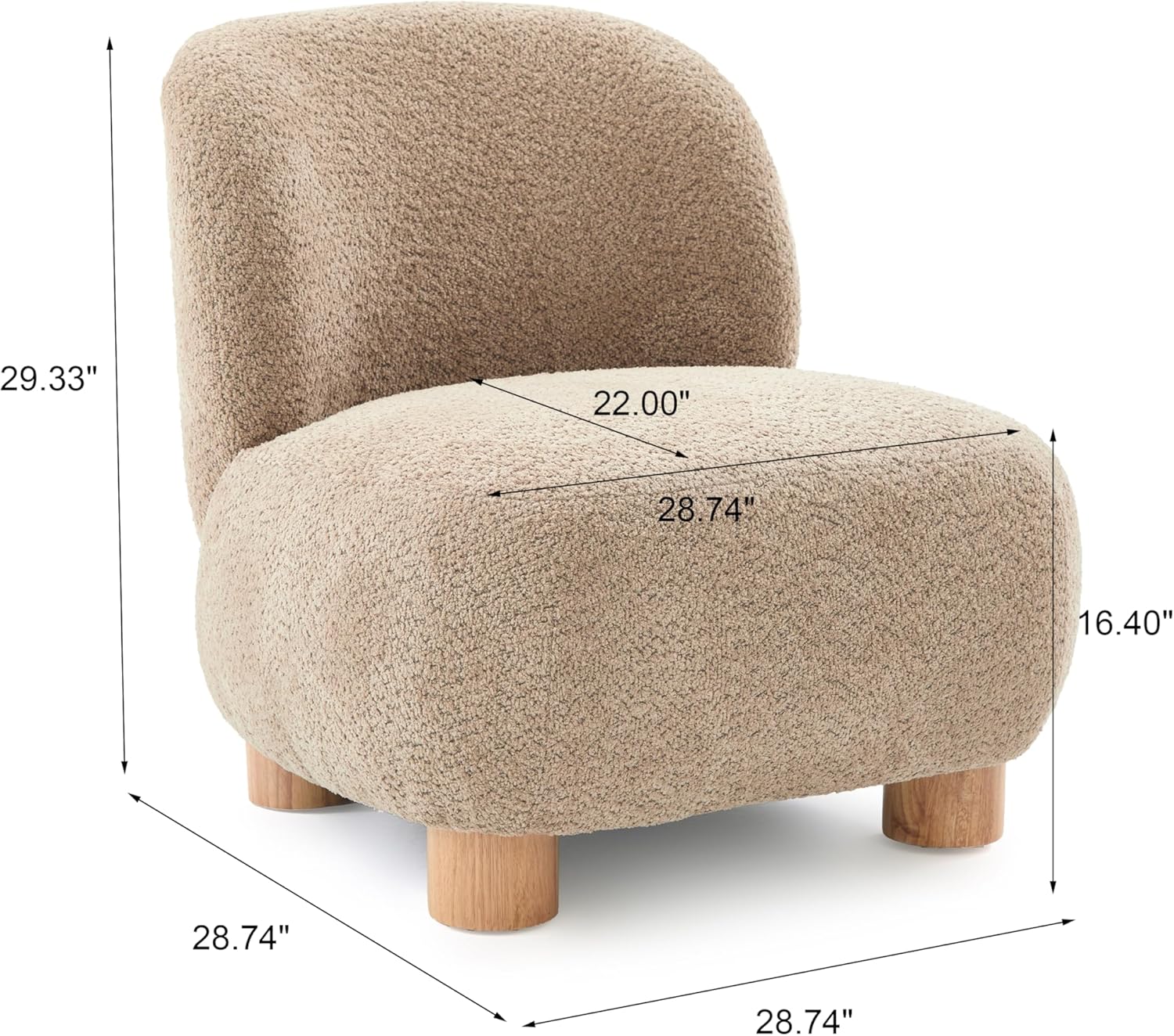 Christopher Knight Home Modern Low Profile Accent Chair for Living Room, Boucle Upholstered Armless Chair with Rubberwood Legs, Comfy Lounge Armchair, Plush Cloud-Like Seating for Bedroom, Light Brown