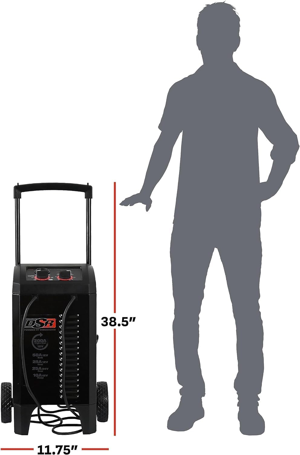 Schumacher Electric DSR ProSeries 12V / 24V Battery Charger - Heavy Duty 200A Manual Battery Charger & Engine Starter - Car, Truck & SUV Compatible - 135-Minute Timer & Amperage Control - DSR140