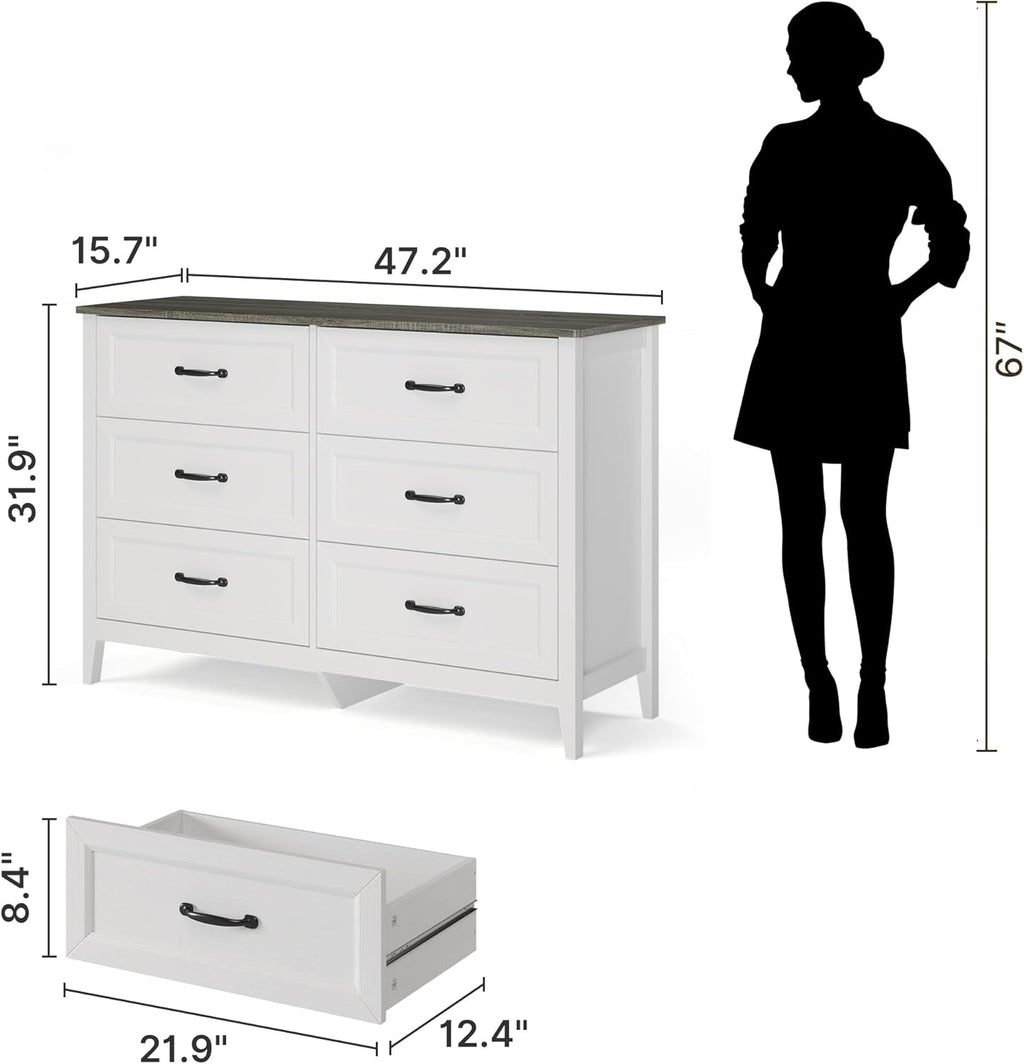 Gizoon 2-Piece Bedroom Furniture Set, Includes 44.8" H 5 Drawer Dresser and 43.3" W 6 Chest of Drawers, Modern Bedroom Dresser Set, with Smooth Rail, Metal Handles, Anti-tip Device, Grey Tabletop