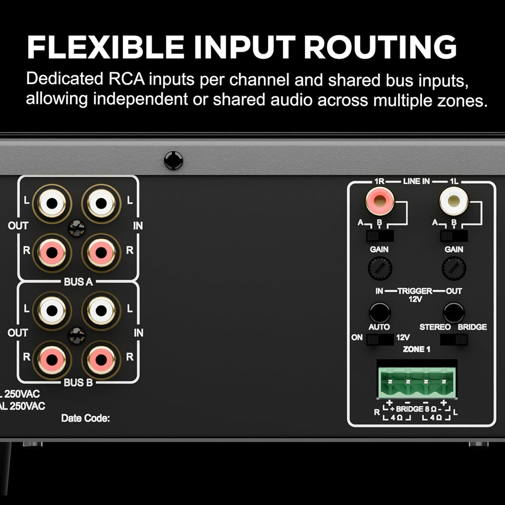 Dayton Audio MA880 Multi-Zone 8-Channel Class-D Amplifier, 8 x 80W (160W Bridged), 4 Stereo Zones, 6 Inputs, Rack-Mountable
