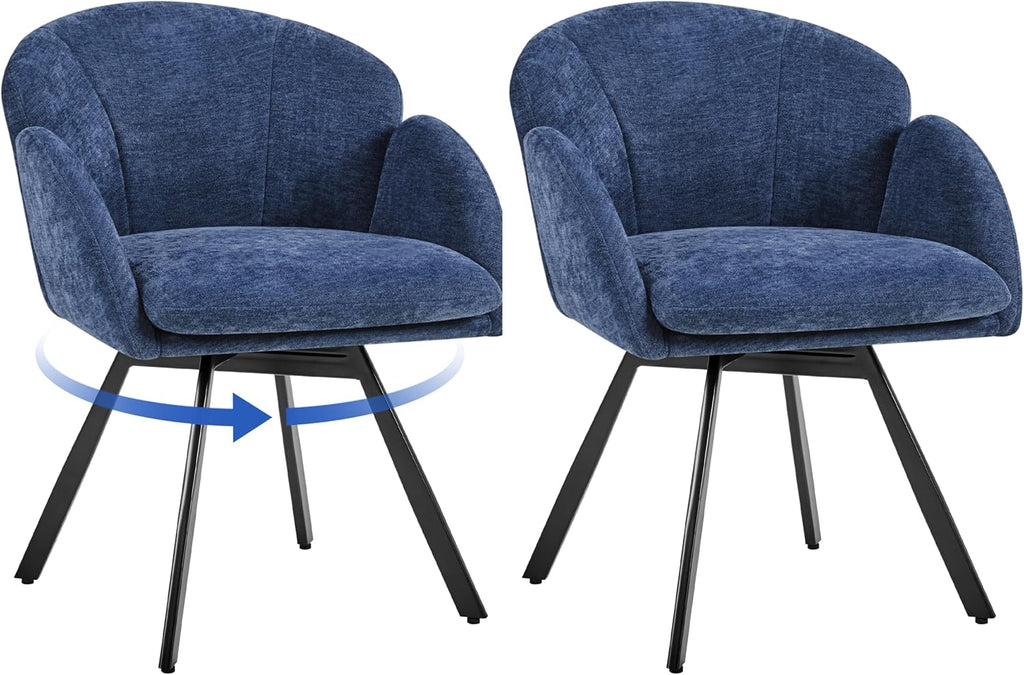 Yaheetech Swivel Accent Chair, Flower Chenille Armchair, Vanity Chair Side Chair with 360-Degree Swivel Base and Seat Cushion for Living Room/Bedroom/Home Office/Makeup, Blue, Set of 2