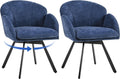 Yaheetech Swivel Accent Chair, Flower Chenille Armchair, Vanity Chair Side Chair with 360-Degree Swivel Base and Seat Cushion for Living Room/Bedroom/Home Office/Makeup, Blue, Set of 2