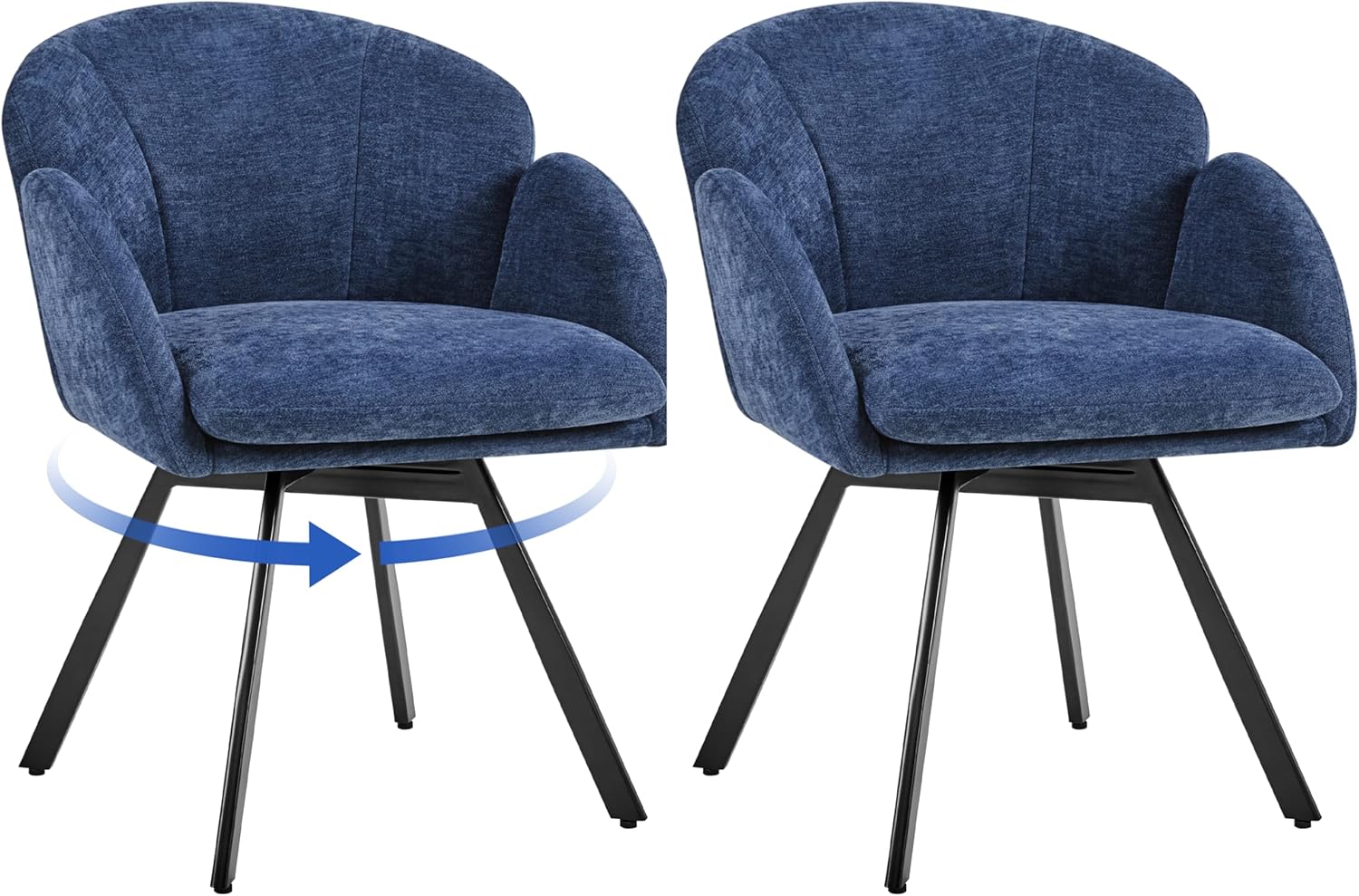 Yaheetech Swivel Accent Chair, Flower Chenille Armchair, Vanity Chair Side Chair with 360-Degree Swivel Base and Seat Cushion for Living Room/Bedroom/Home Office/Makeup, Blue, Set of 2