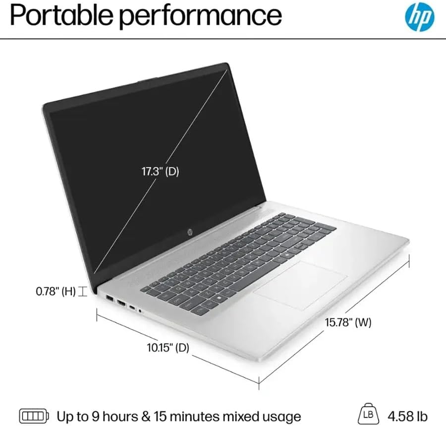 HP 17.3" FHD IPS Laptop, Quad Core AMD Ryzen 5 7520U (Beat i7-1255U) 8GB DDR5 RAM 512GB SSD, Business-Student Laptop with Copilot AI Fast Charge Private Webcam Wifi6 Win11, w/GM Accessory