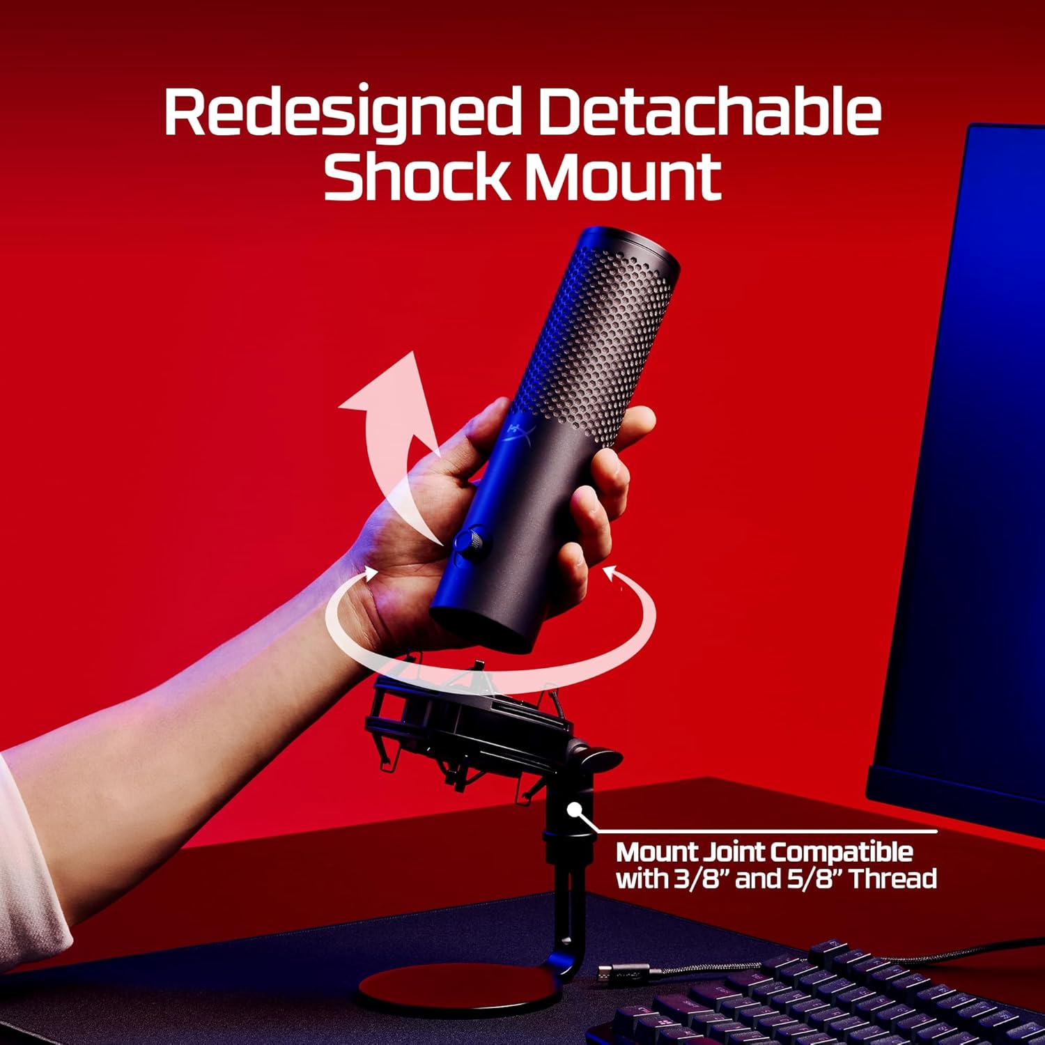 HyperX QuadCast 2 S – USB Microphone, with RGB Lighting, Streaming and Podcasting, with On-Board Controls, LED Lighting, Removable Shock Mount, PC, Mac, USB-C - Black