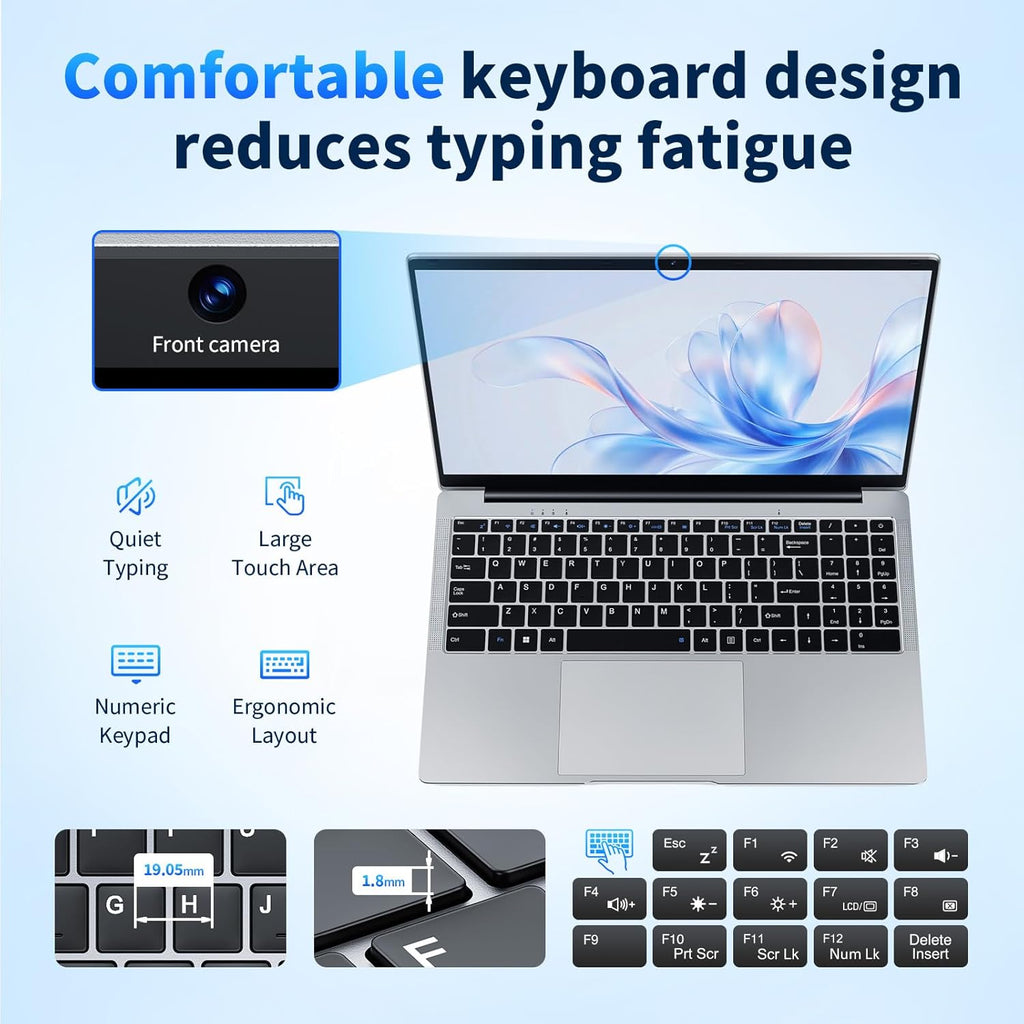 EKY 15.6 Inch Laptop Computer 1080P Display Laptops, 180° Lay-Flat Hinge, Win 11 Pro, 2.4/5G WiFi, BT 5.0, HDMI & USB - Laptop for Students & Office (8G+256G,N4000)