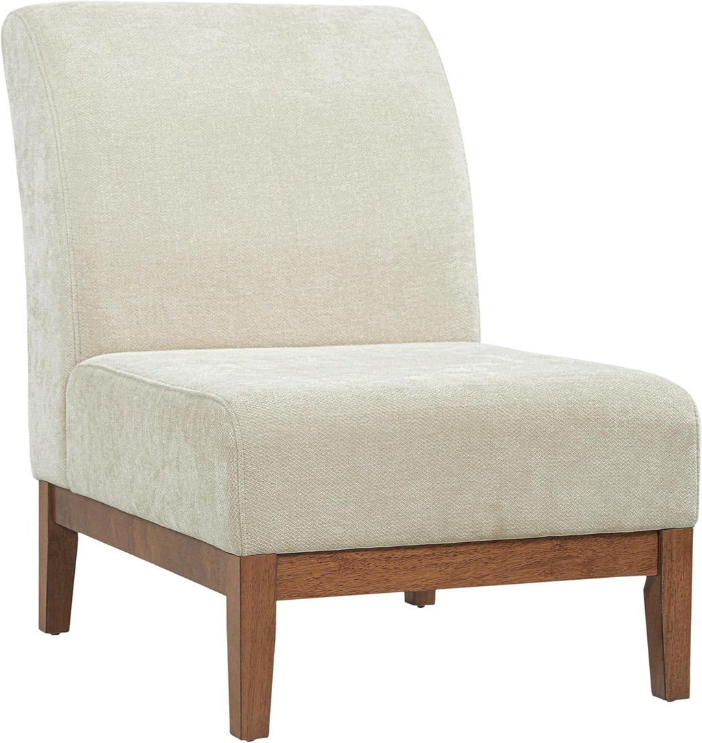 Christopher Knight Home Lynnex Modern Accent Chair for Living Room, Fabric Upholstered Single Lounge Sofa Chair with Wooden Frame, Comfy Reading Chair for Bedroom, Lounge Armless Chair, Beige+Walnut