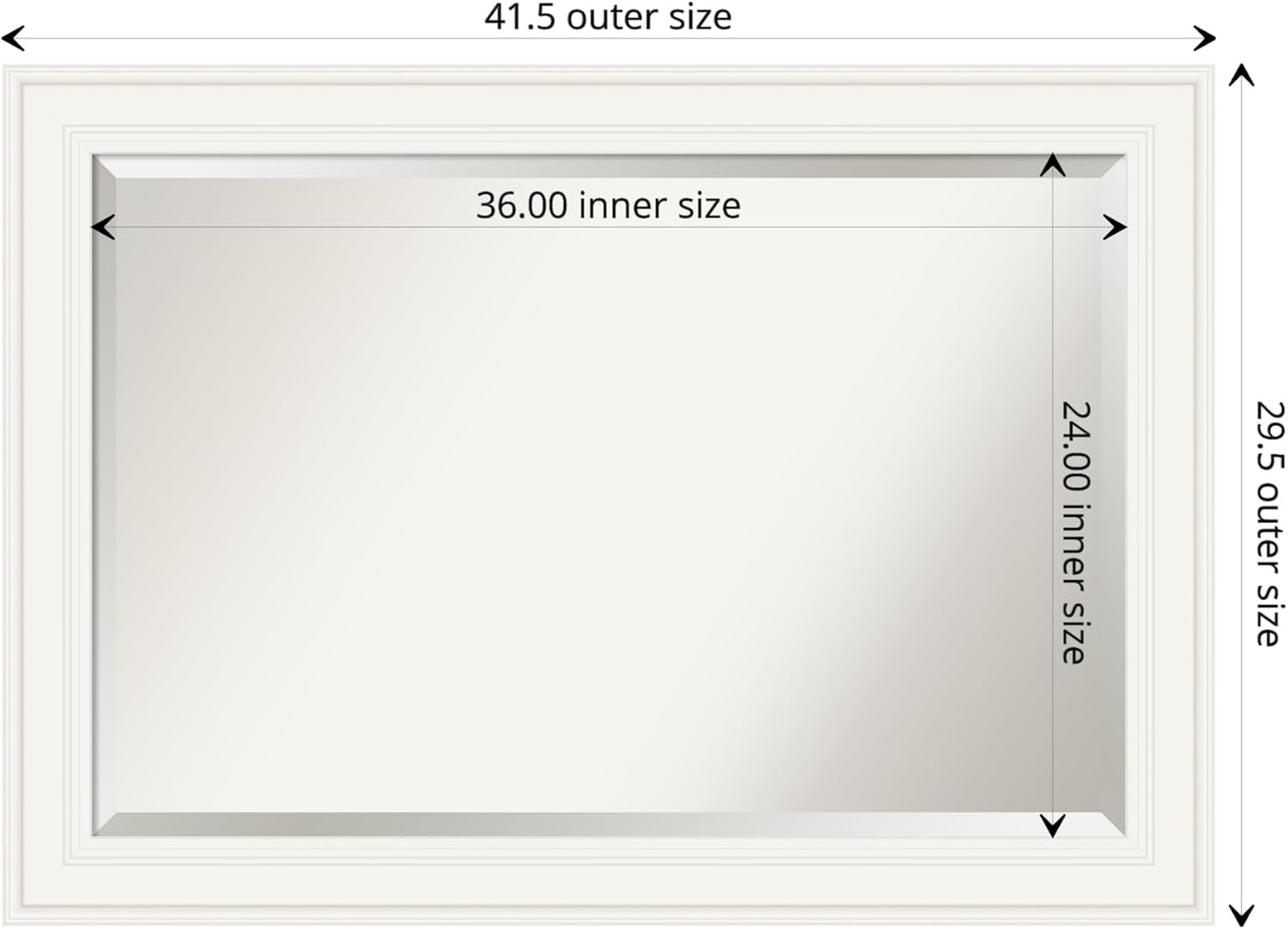 Amanti Art White Bathroom Mirror for Over Sink, 30x42 Ridge White Rectangle Vanity Mirror, Large Traditional Frame, Hangs Horizonally and Vertically, Bathroom Wall Decor, Beveled Edge