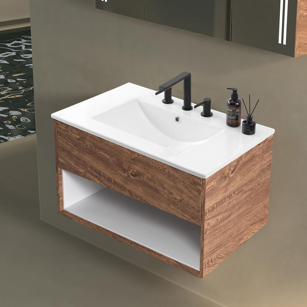 JONATHAN Y Ancillary White 30 in. W x 18.25 in. D Ceramic Vanity Sink Top with 3-Hole Rectangular Single Sink Basin SNK1002A