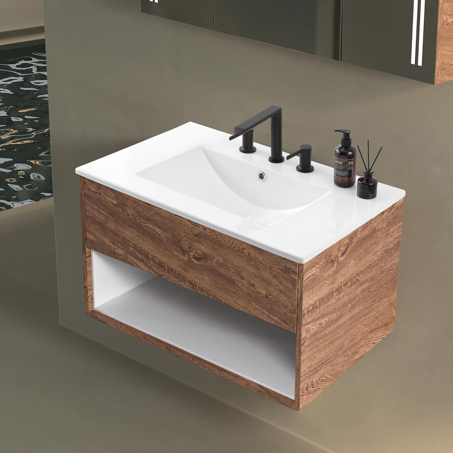 JONATHAN Y Ancillary White 30 in. W x 18.25 in. D Ceramic Vanity Sink Top with 3-Hole Rectangular Single Sink Basin SNK1002A
