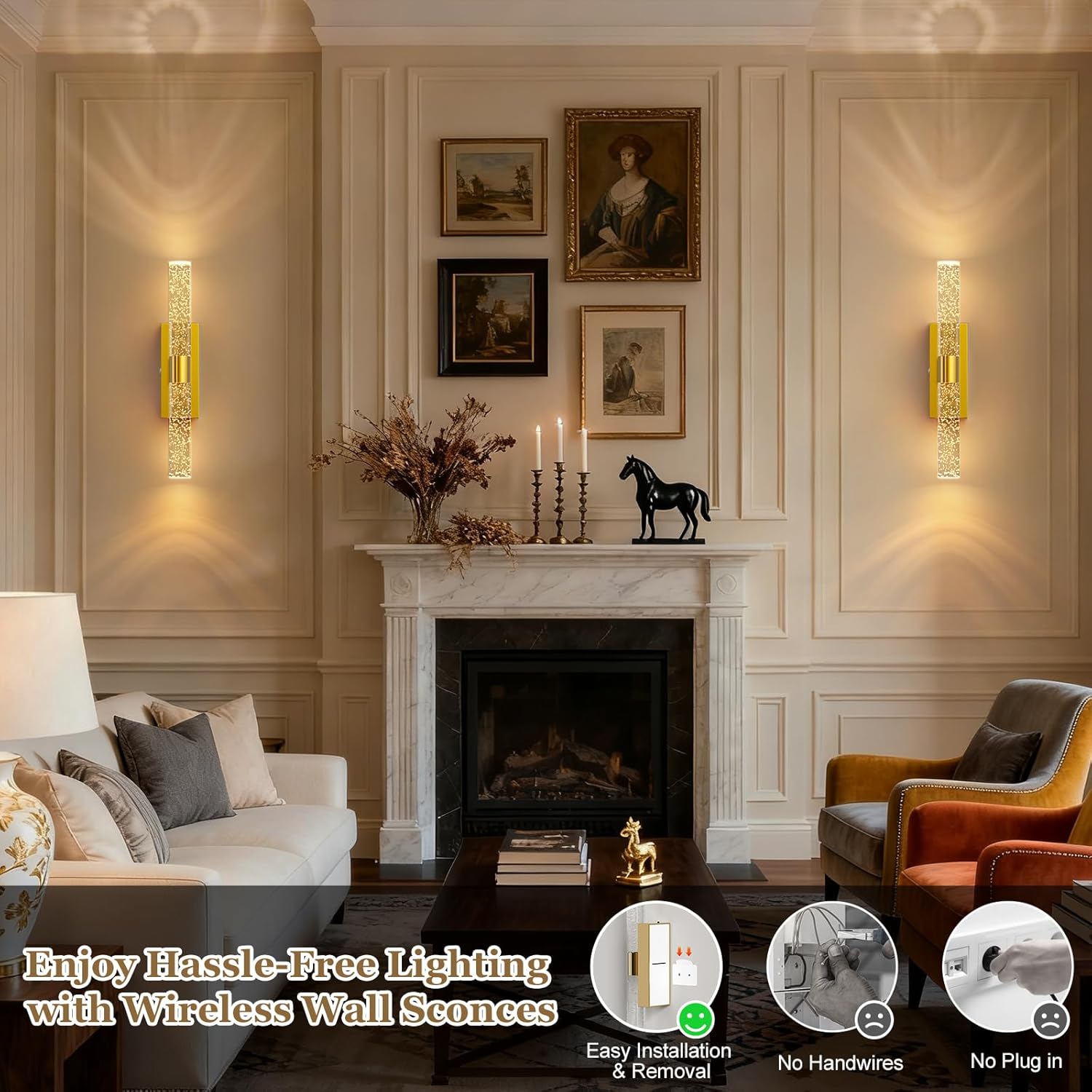 17 Inch Battery Operated Wall Sconces: 20000mAh Rechargeable Wall Lights Set of 2 with Arylic Shade - 3000K-6000K Dimmable Wireless LED Wall Lamp with Remote for Bedroom Bathroom Hallway Living Room