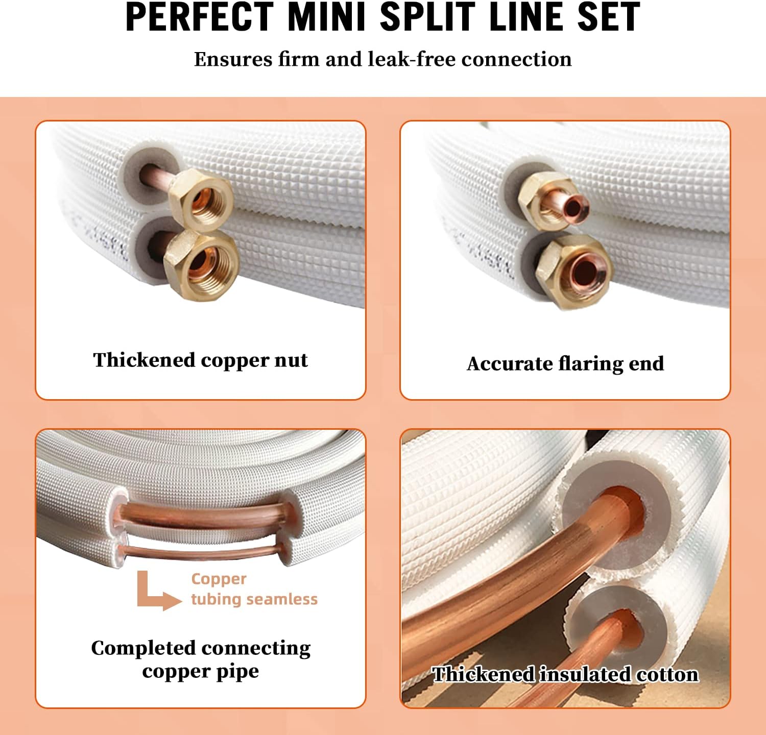 Wostore 25 Ft. Line Set 1/4&3/8 Inch 3/8" PE for Mini Split Air Conditioner Copper Pipes Insulated Coil HVAC with Fittings