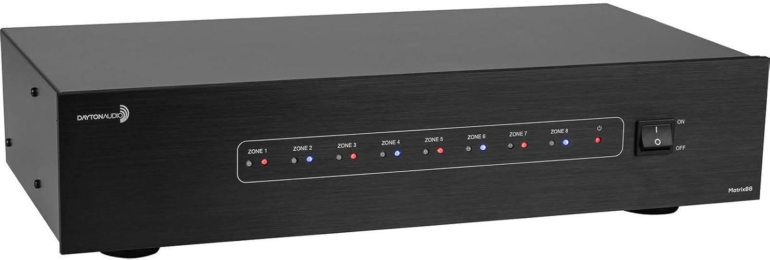 Dayton Audio Matrix88 APP Controlled Matrix Audio Switcher 8 Zones of inputs and outputs, 12V Trigger outputs, and RS232 Support