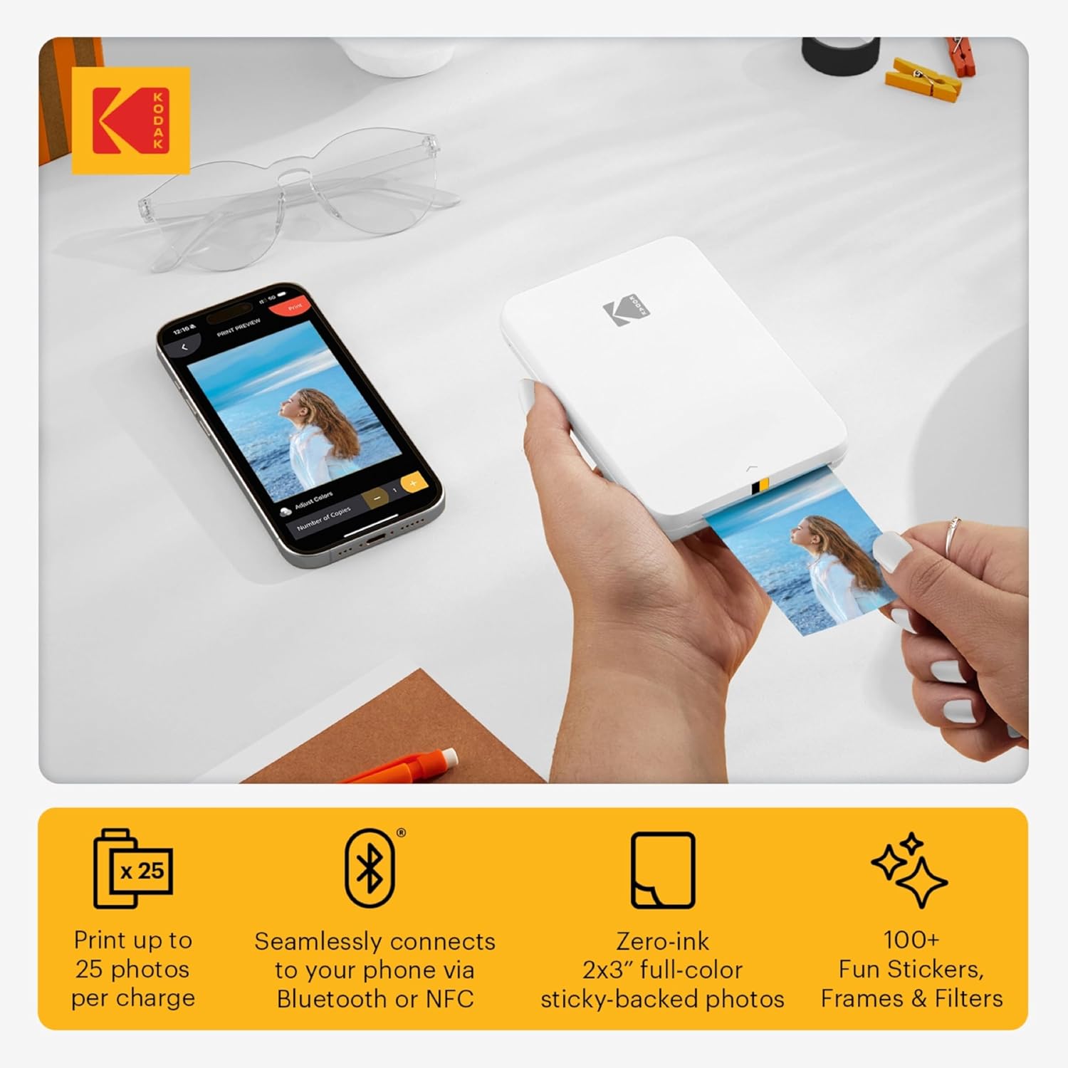 Kodak Step Slim Instant Mobile Photo Printer - Kit: 20 Pack Zink Paper, Case, Photo Album, Markers, Sticker Sets