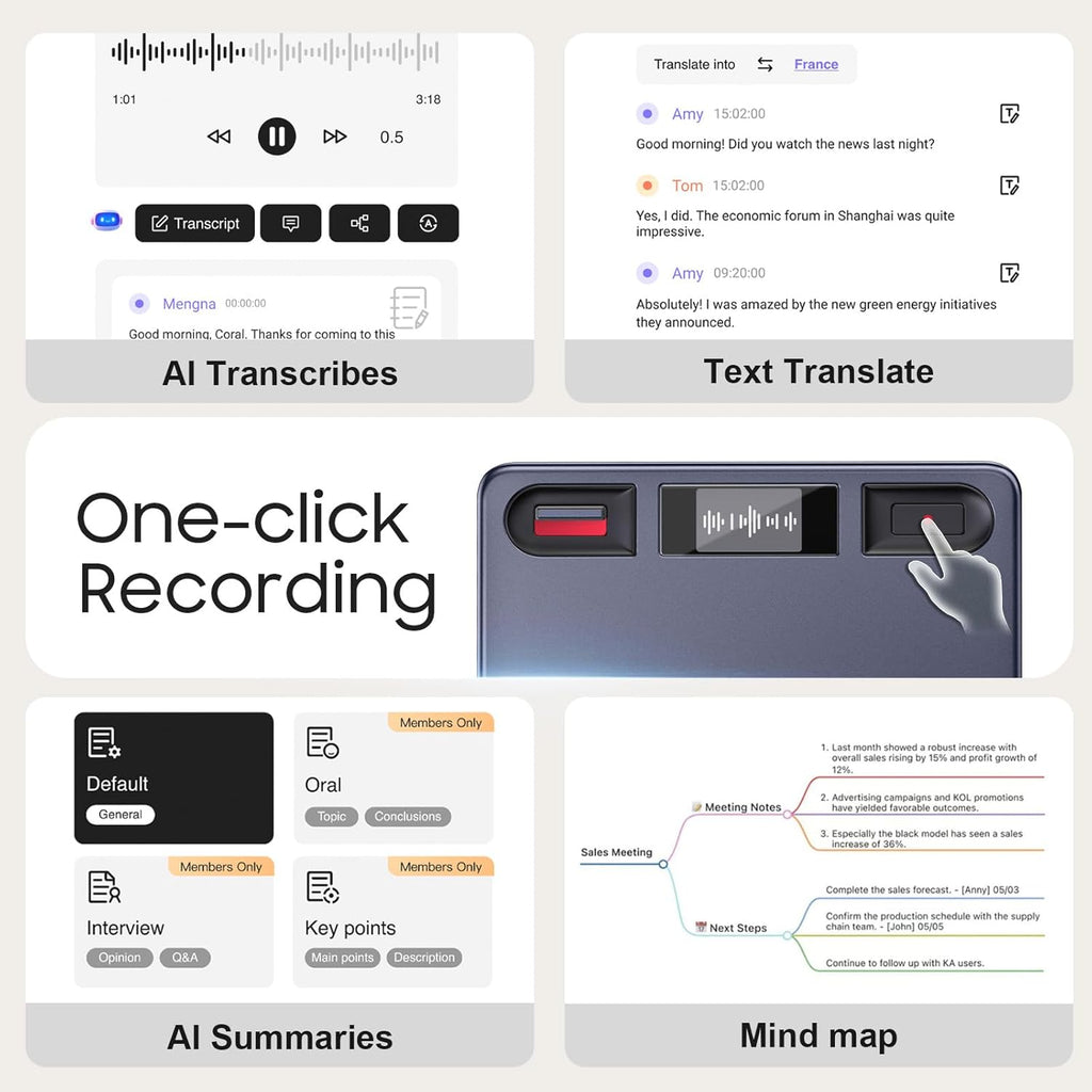 AI Voice Recorder, AI Note Taker w/APP Control and Transcription & Summarize, 150 Languages, Noise Cancellation, 64GB Memory, Pocket Note Pro Taking Device for Meeting, Interviews & Calls